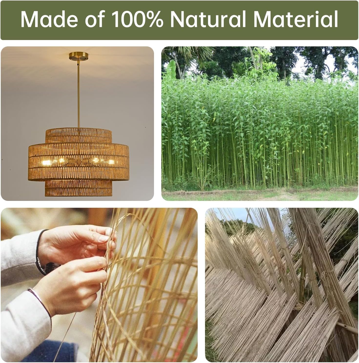 Boho Tiered Rattan Chandelier - Natural Woven Pendant Light, 6-Light E26 Fixture