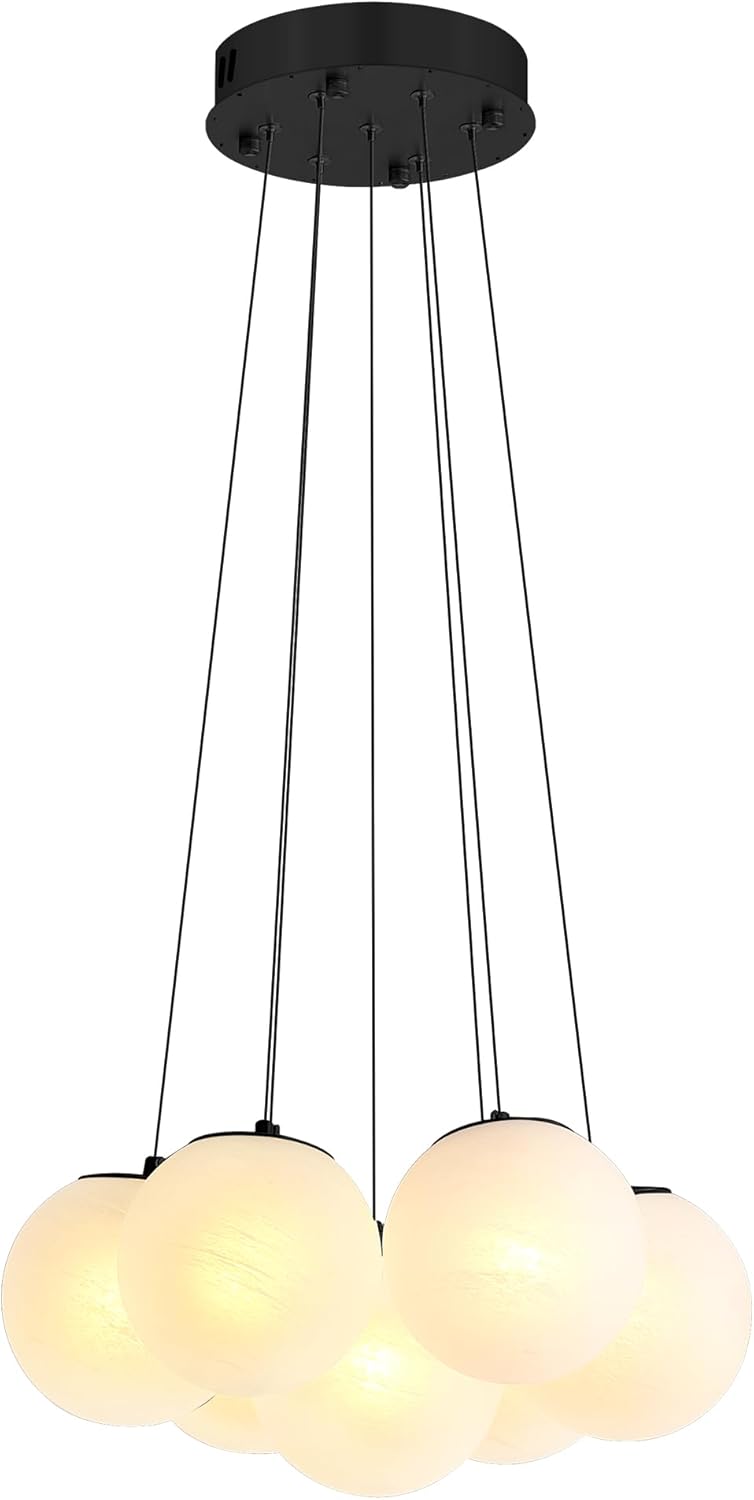 6-Light Adjustable Hanging Cloud Glass Pendant Light – Modern Black Ceiling Lamp