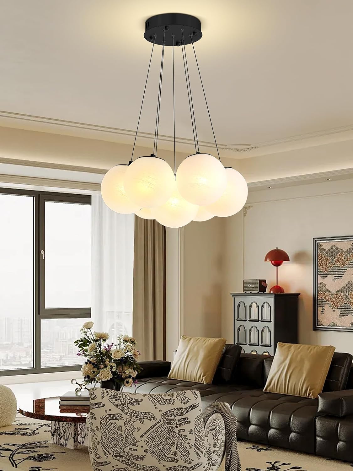 6-Light Adjustable Hanging Cloud Glass Pendant Light – Modern Black Ceiling Lamp