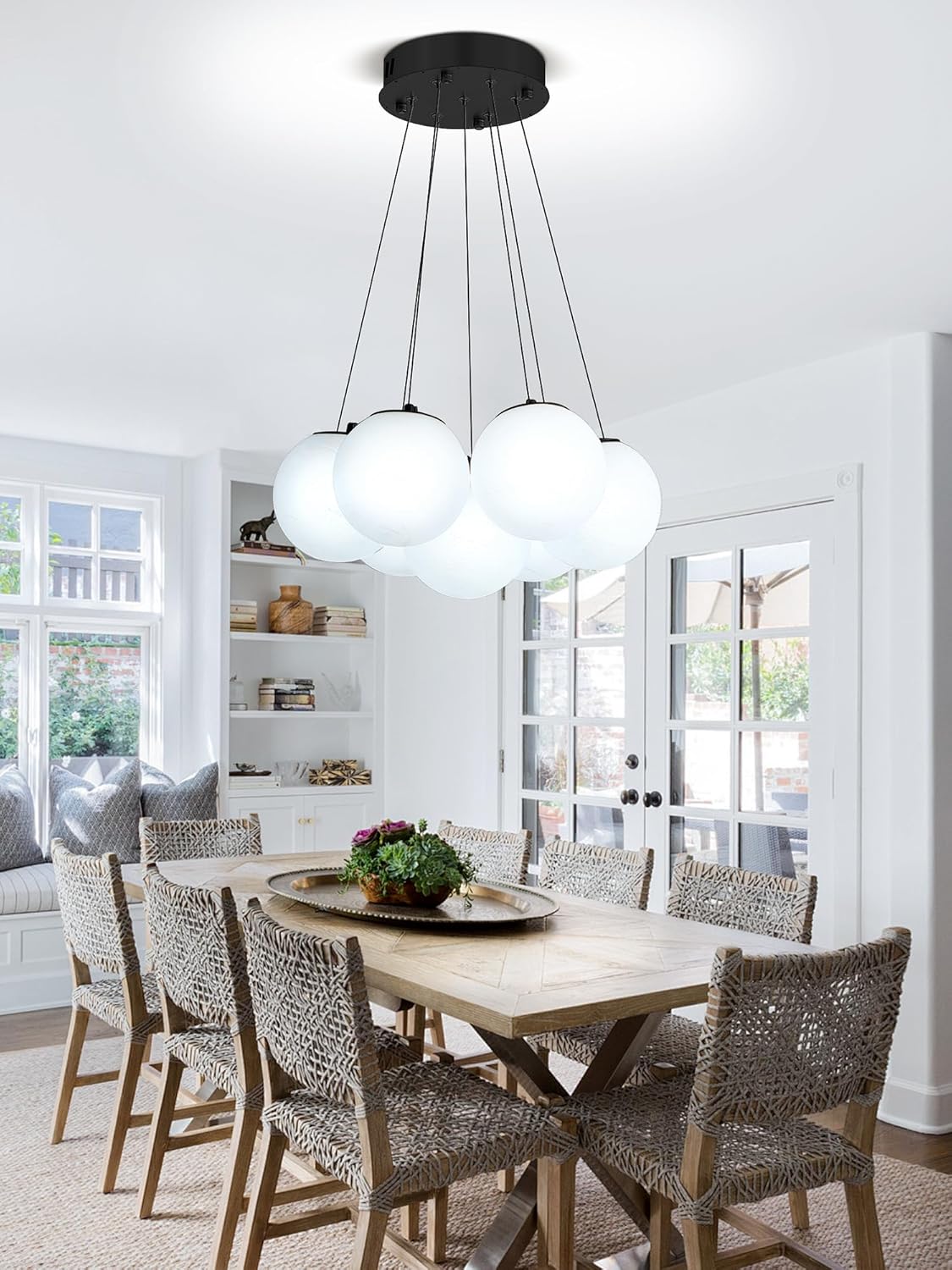 6-Light Adjustable Hanging Cloud Glass Pendant Light – Modern Black Ceiling Lamp