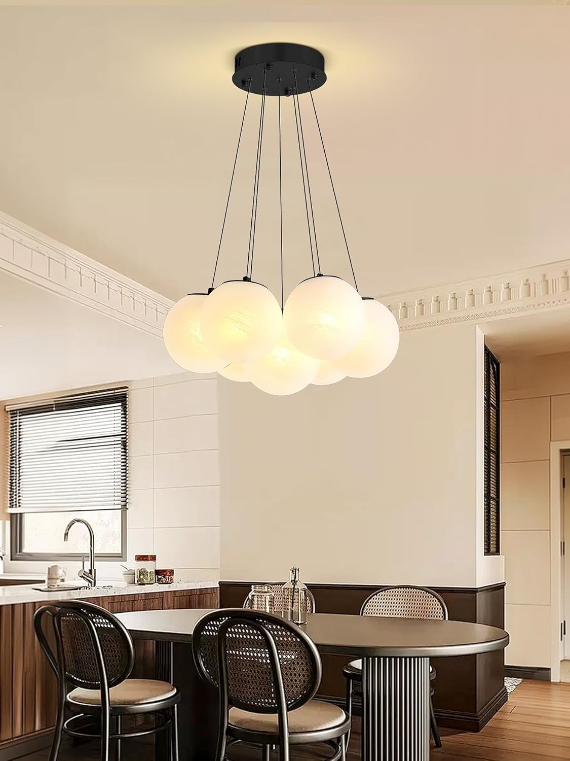 6-Light Adjustable Hanging Cloud Glass Pendant Light – Modern Black Ceiling Lamp