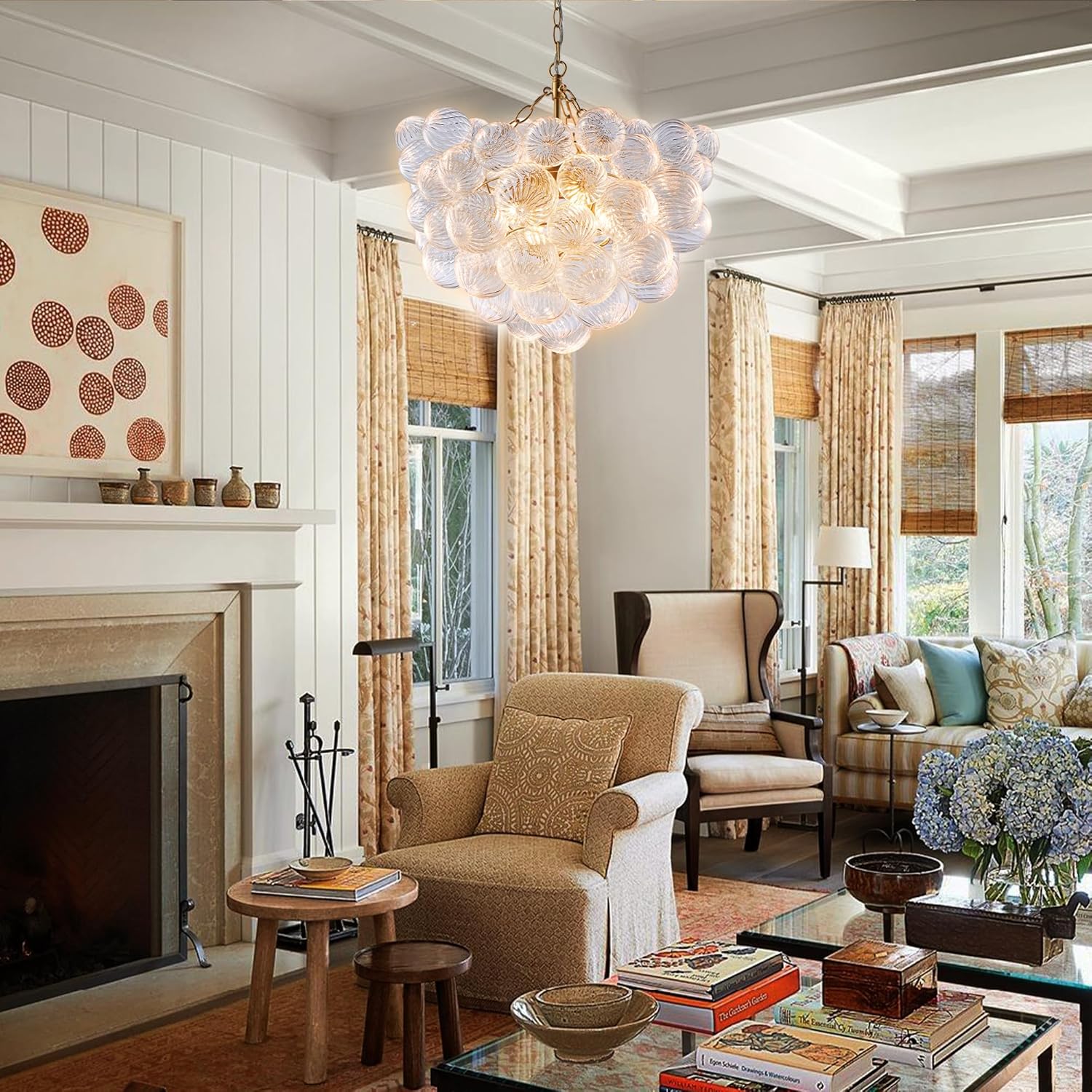 Modern Luxury Glass Ball Chandelier – Artistic 4-Light Cluster Pendant with Adjustable Chain, G9 Bulbs Included