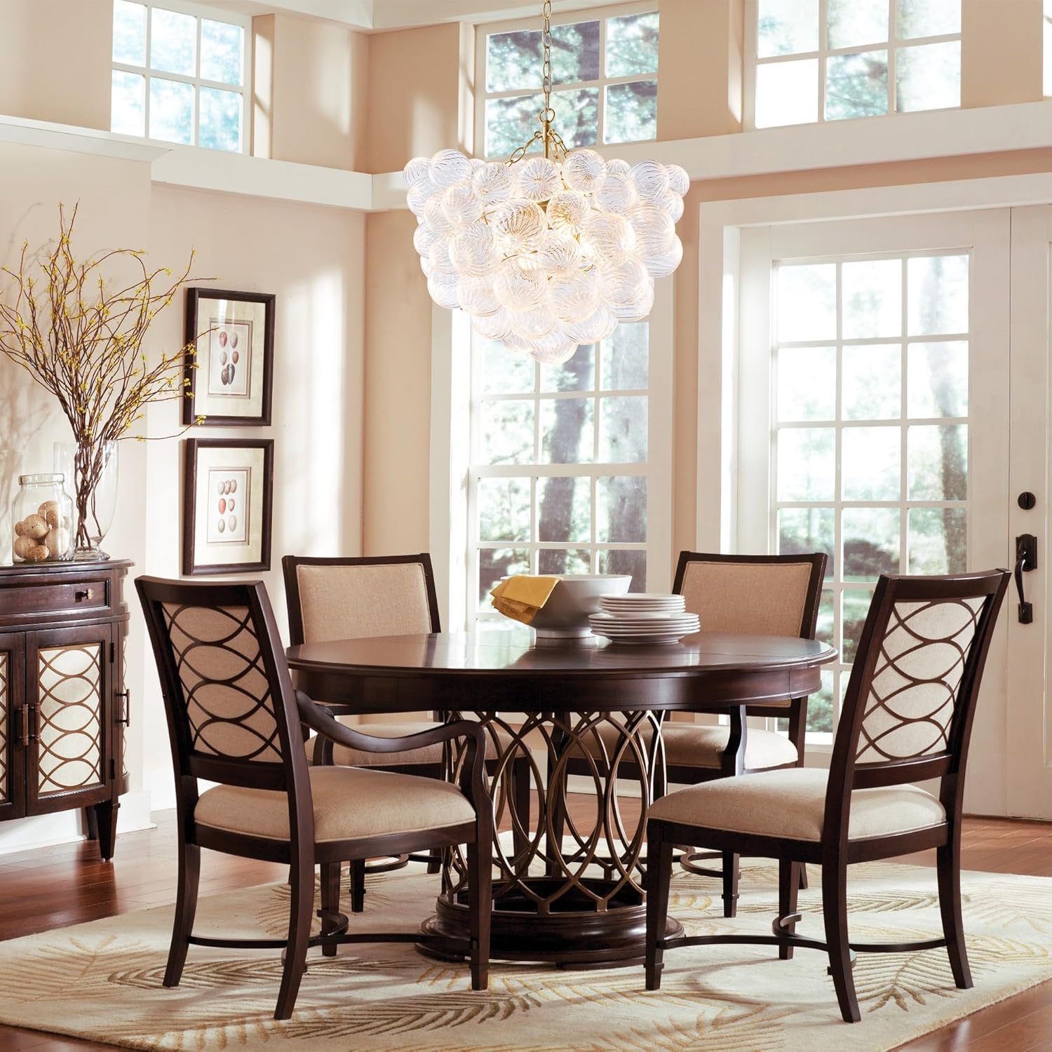 Modern Luxury Glass Ball Chandelier – Artistic 4-Light Cluster Pendant with Adjustable Chain, G9 Bulbs Included