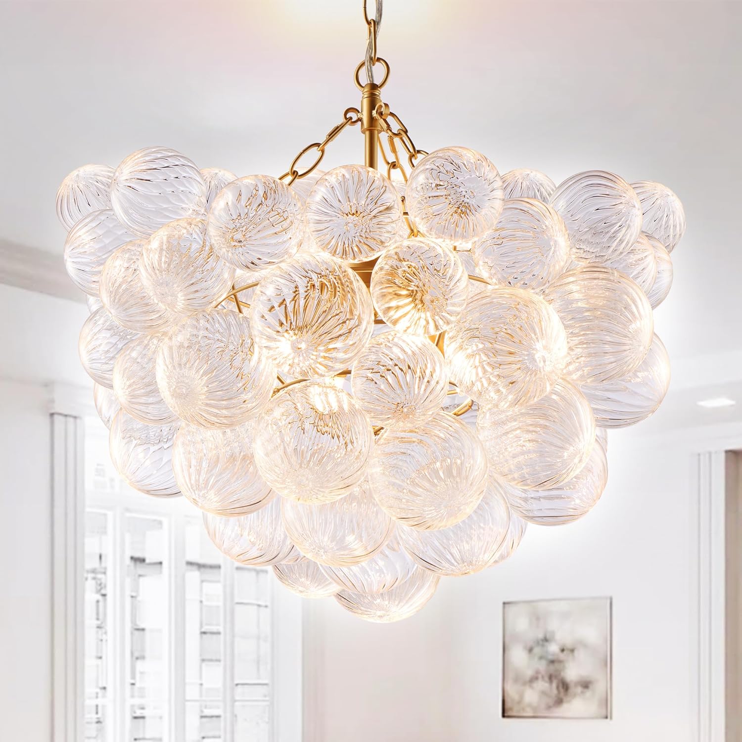 Modern Luxury Glass Ball Chandelier – Artistic 4-Light Cluster Pendant with Adjustable Chain, G9 Bulbs Included