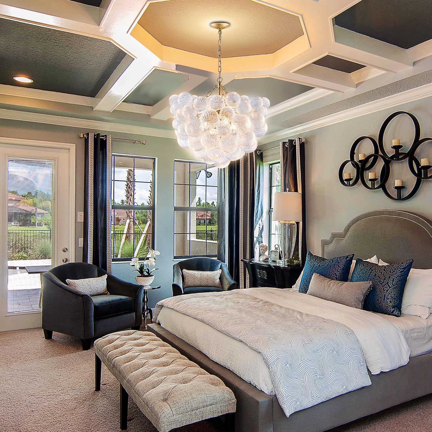 Modern Luxury Glass Ball Chandelier – Artistic 4-Light Cluster Pendant with Adjustable Chain, G9 Bulbs Included