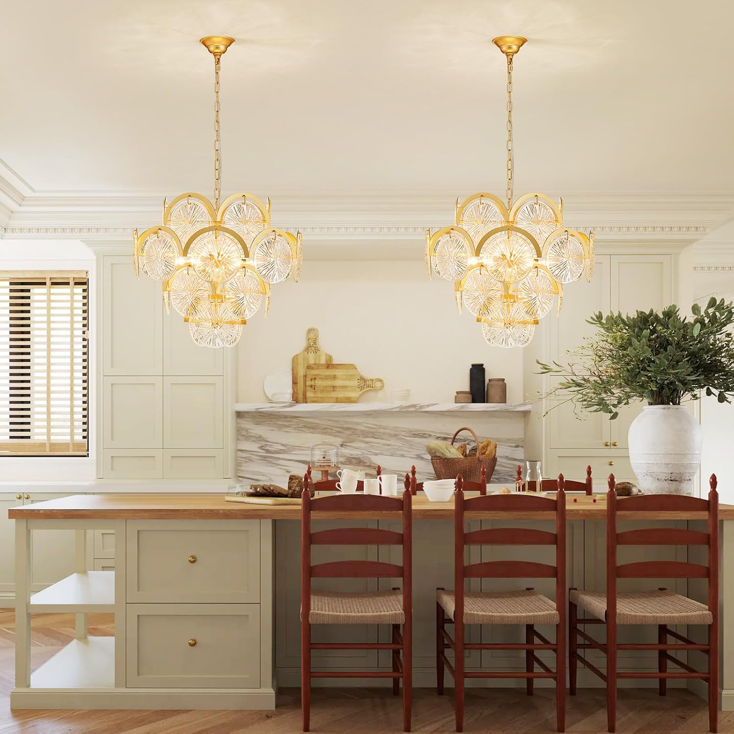 Modern Gold Crystal Chandelier 6-Light Round Luxury Pendant Ceiling Light Adjustable Height