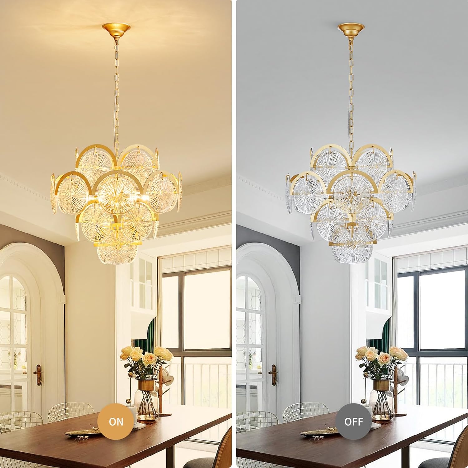 Modern Gold Crystal Chandelier 6-Light Round Luxury Pendant Ceiling Light Adjustable Height
