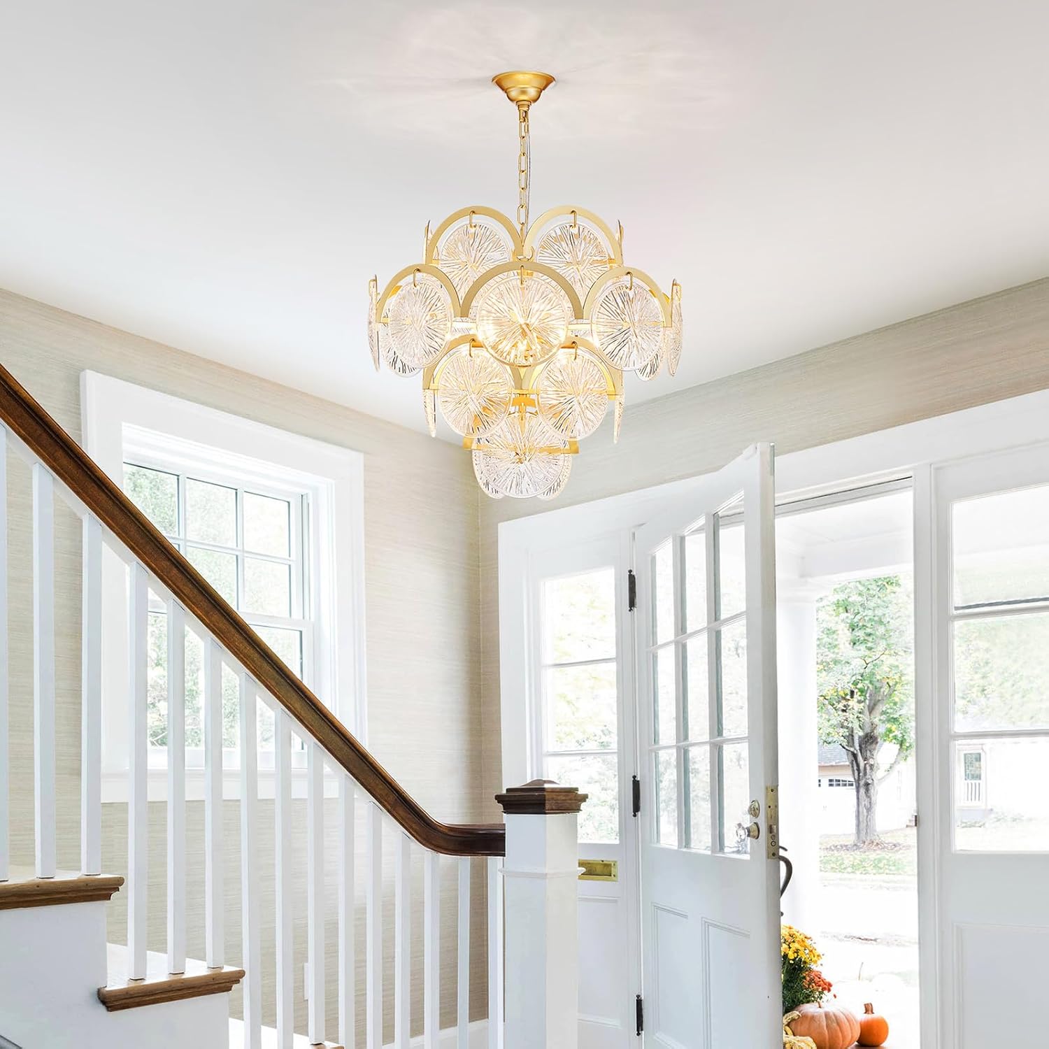 Modern Gold Crystal Chandelier 6-Light Round Luxury Pendant Ceiling Light Adjustable Height