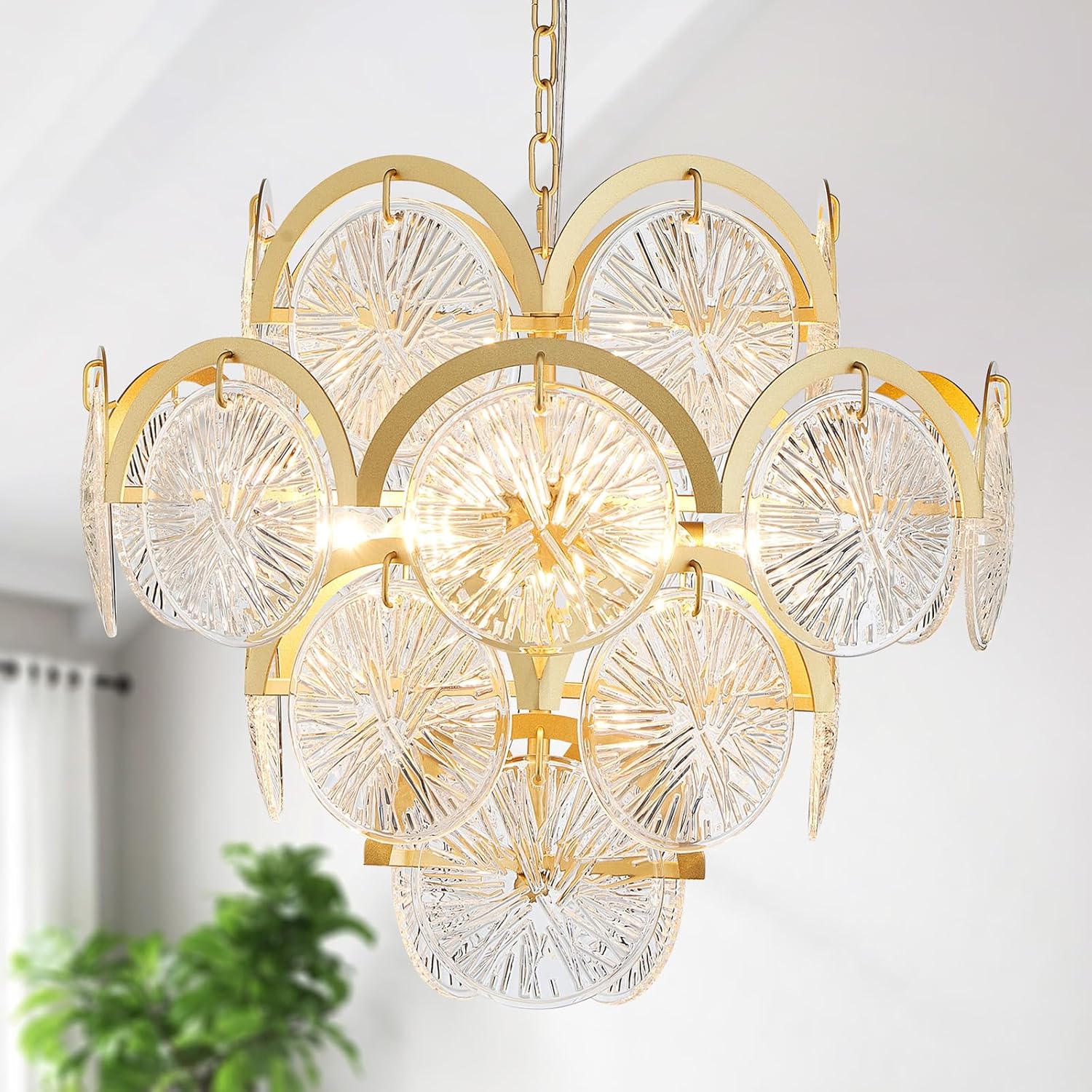 Modern Gold Crystal Chandelier 6-Light Round Luxury Pendant Ceiling Light Adjustable Height