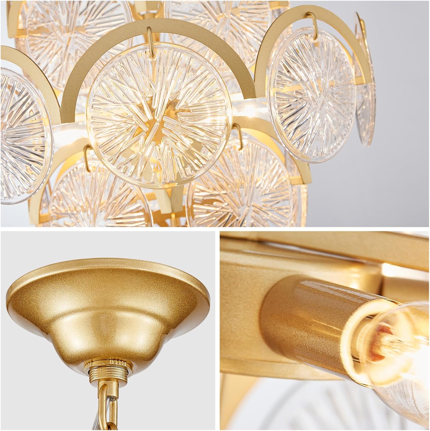 Modern Gold Crystal Chandelier 6-Light Round Luxury Pendant Ceiling Light Adjustable Height