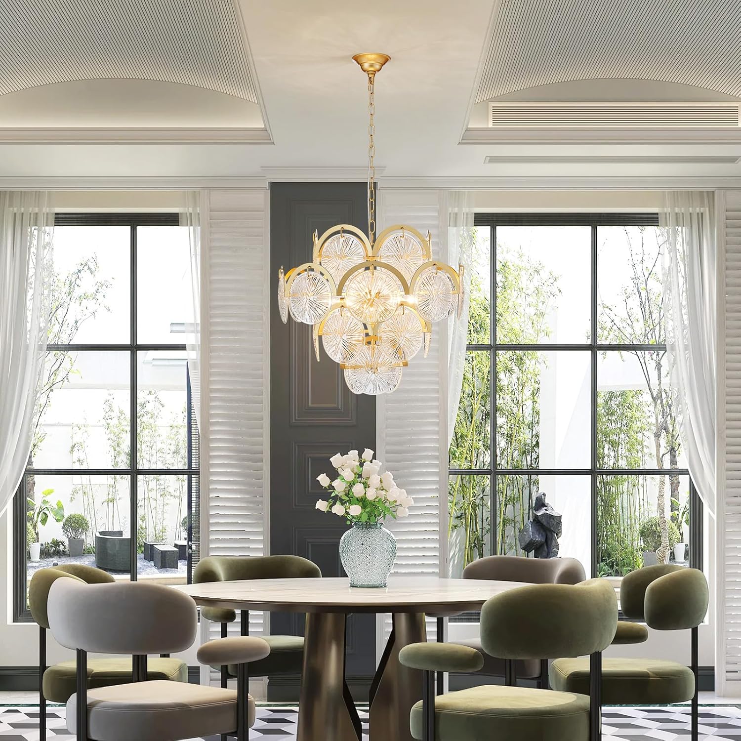 Modern Gold Crystal Chandelier 6-Light Round Luxury Pendant Ceiling Light Adjustable Height