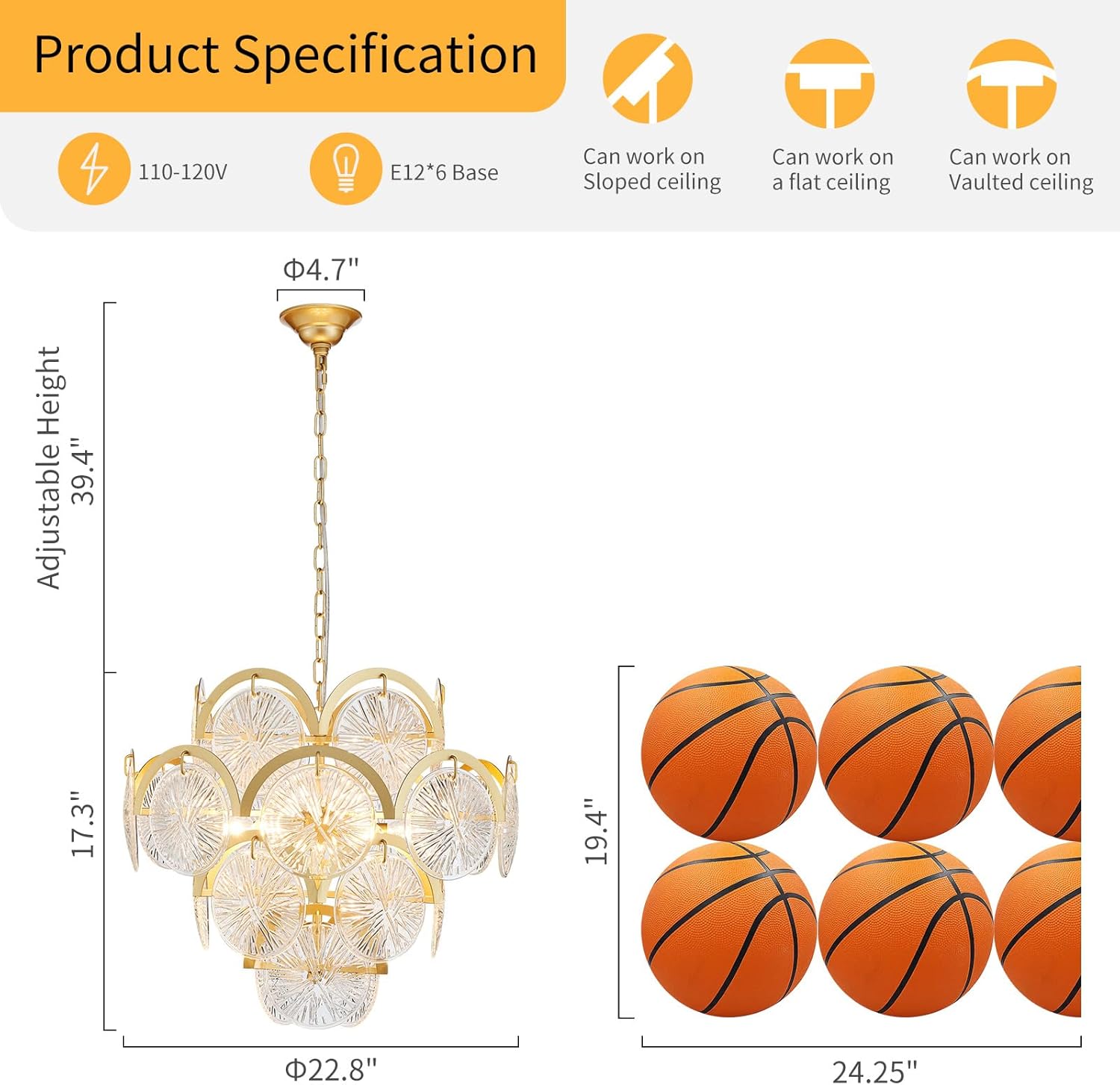 Modern Gold Crystal Chandelier 6-Light Round Luxury Pendant Ceiling Light Adjustable Height