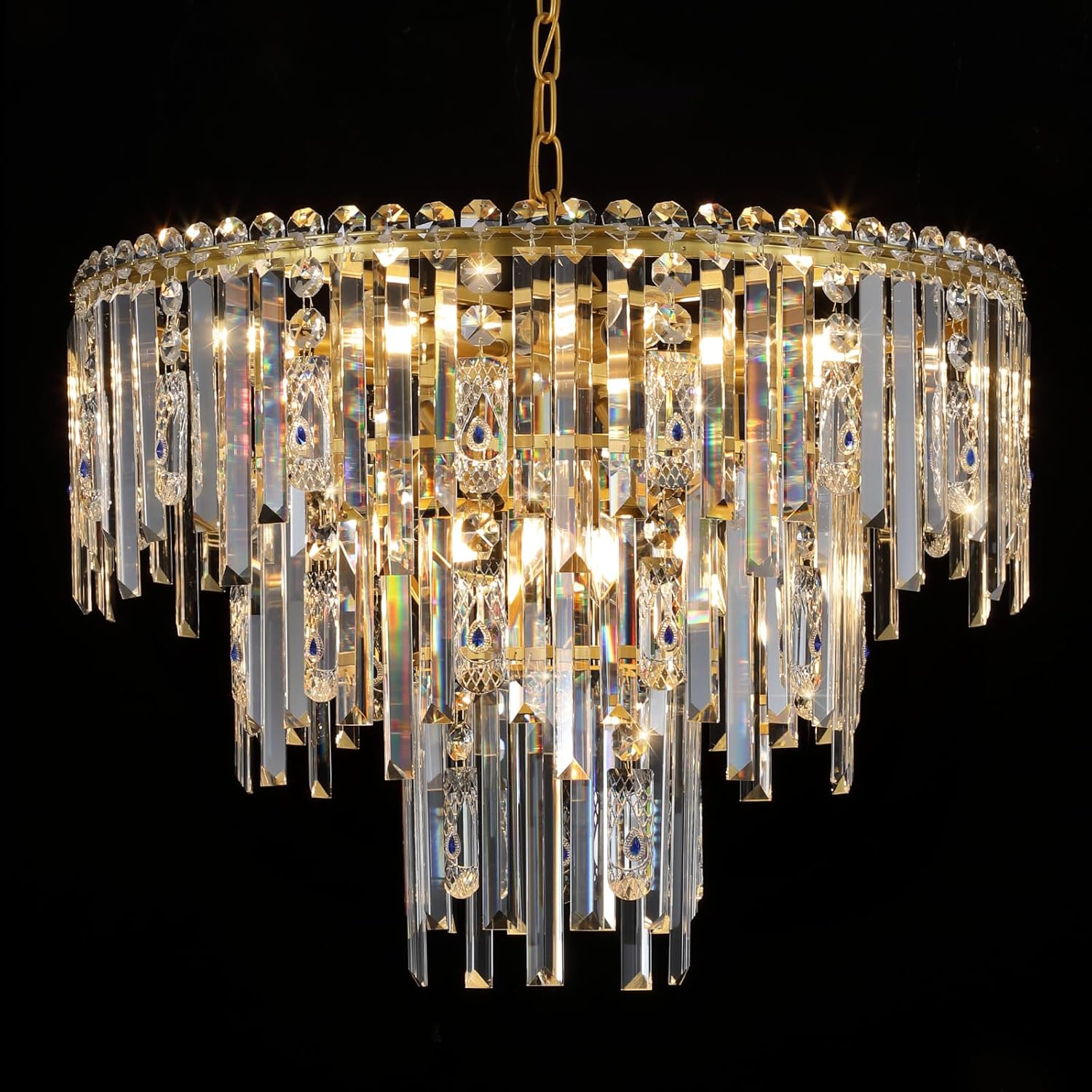 Transforming Villa Entrances: The Power of Tiered Gold LED Dimmable Crystal Ceiling Pendant Lighting