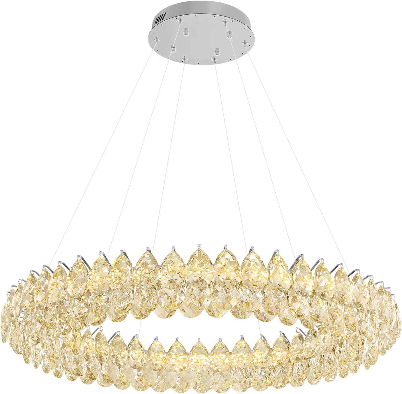 Luxury Modern Round Crystal LED Chandelier – Dimmable Adjustable Pendant Light for Villa, Hotel Lobby, Dining Room, 39