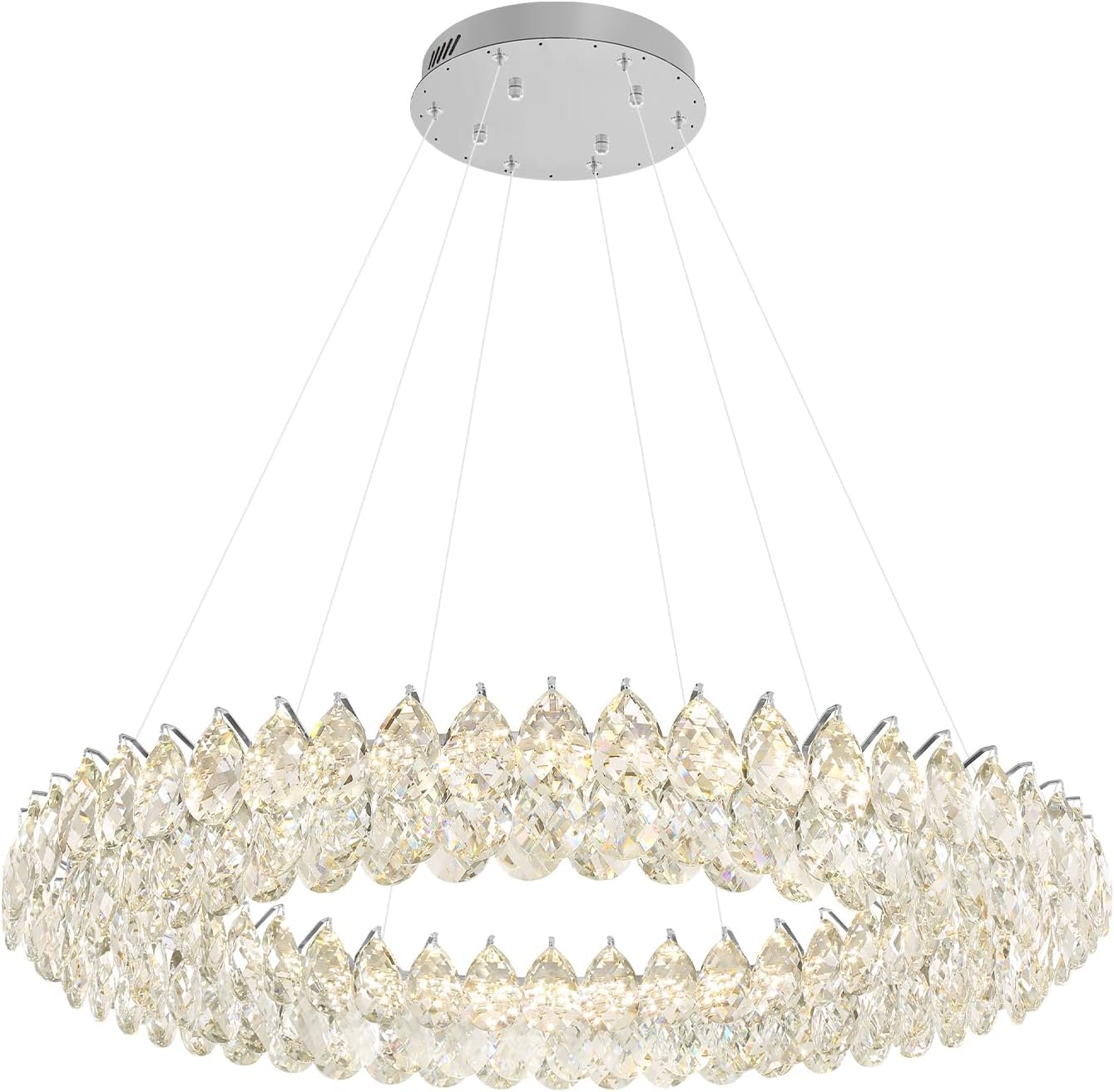 Luxury Modern Round Crystal LED Chandelier – Dimmable Adjustable Pendant Light for Villa, Hotel Lobby, Dining Room, 39