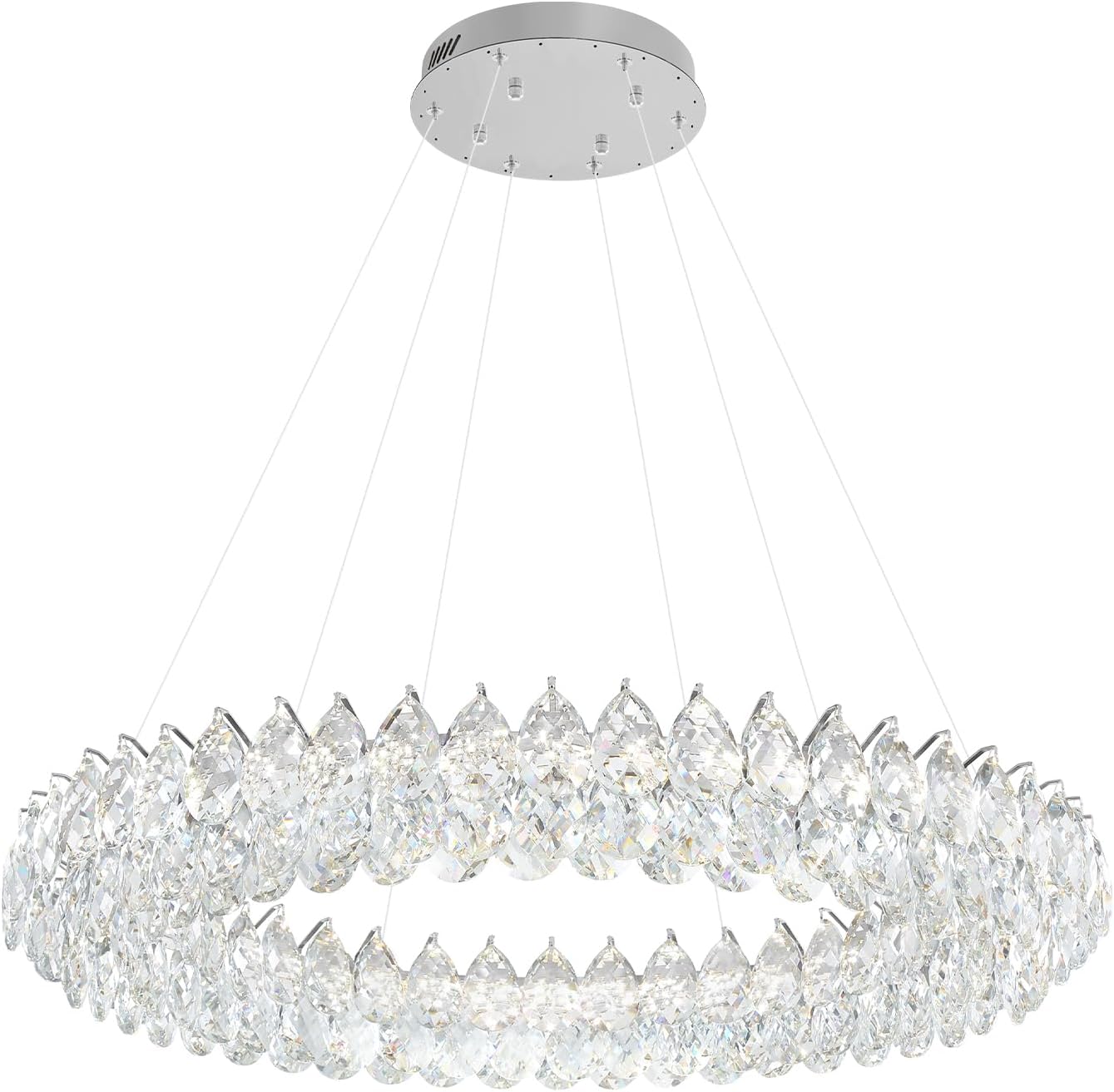 Luxury Modern Round Crystal LED Chandelier – Dimmable Adjustable Pendant Light for Villa, Hotel Lobby, Dining Room, 39