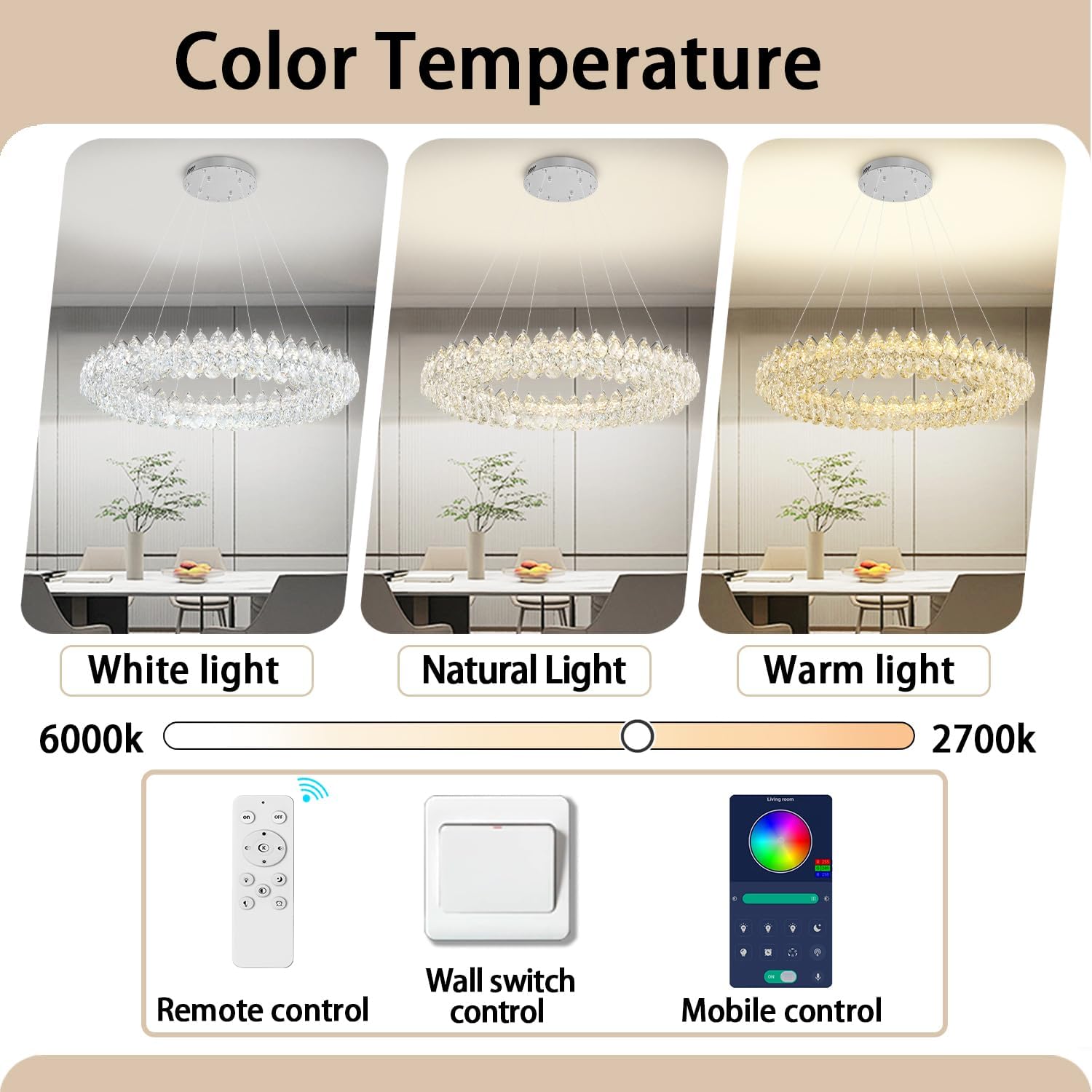 Luxury Modern Round Crystal LED Chandelier – Dimmable Adjustable Pendant Light for Villa, Hotel Lobby, Dining Room, 39