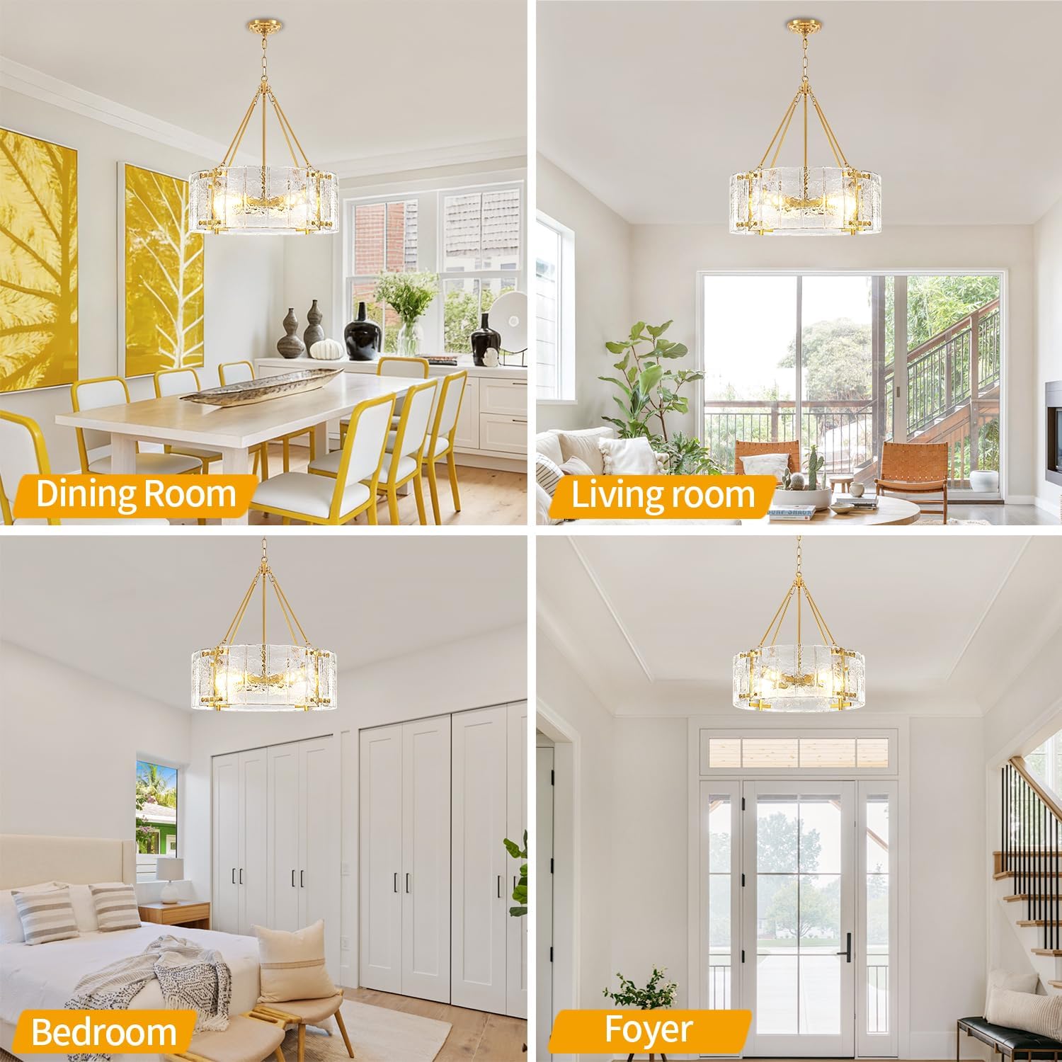 Modern Luxury Round Crystal Chandelier with Adjustable Height and Gold Finish – E26 Base Dimmable LED Pendant Light