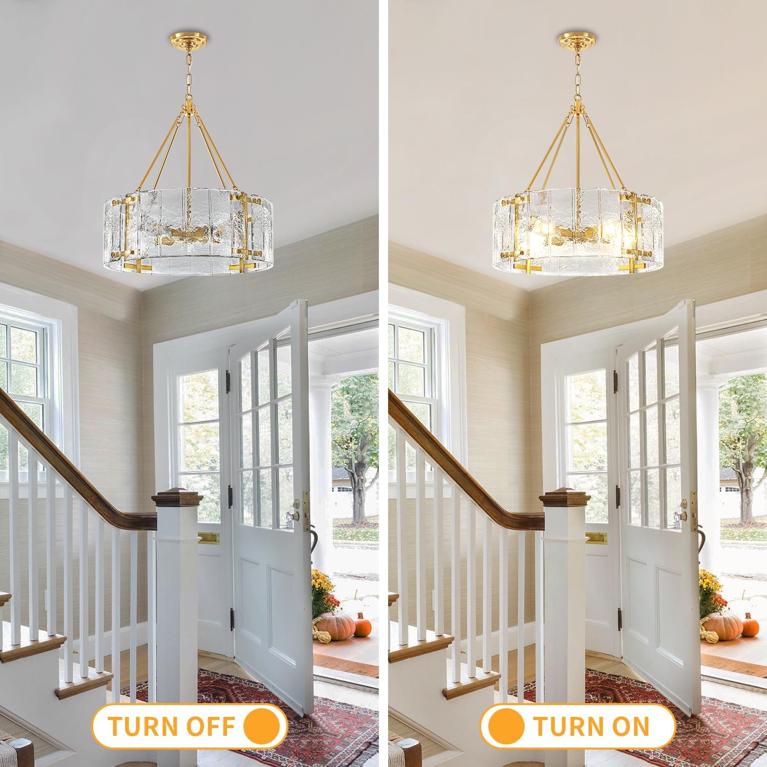 Modern Luxury Round Crystal Chandelier with Adjustable Height and Gold Finish – E26 Base Dimmable LED Pendant Light