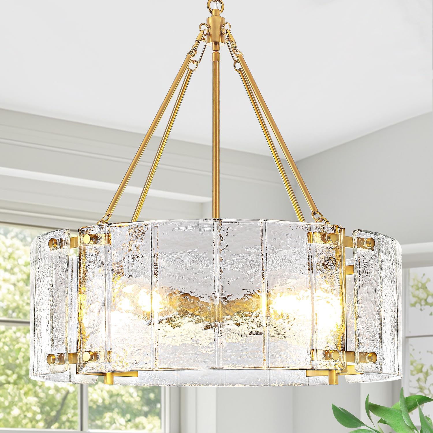 Modern Luxury Round Crystal Chandelier with Adjustable Height and Gold Finish – E26 Base Dimmable LED Pendant Light