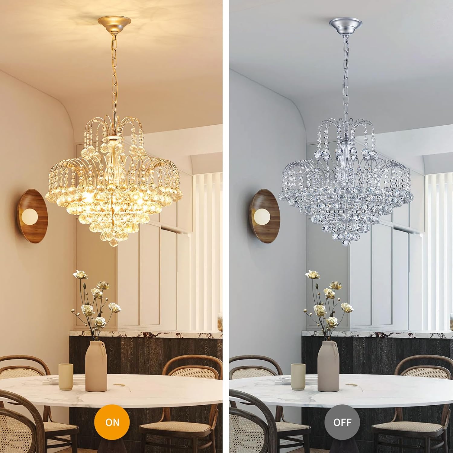 Luxury Crystal Chandelier Lighting with Adjustable Chain, E12 Base, 18.9'' Wide Elegant Tiered Ceiling Light for Living Room, Dining Room, Foyer