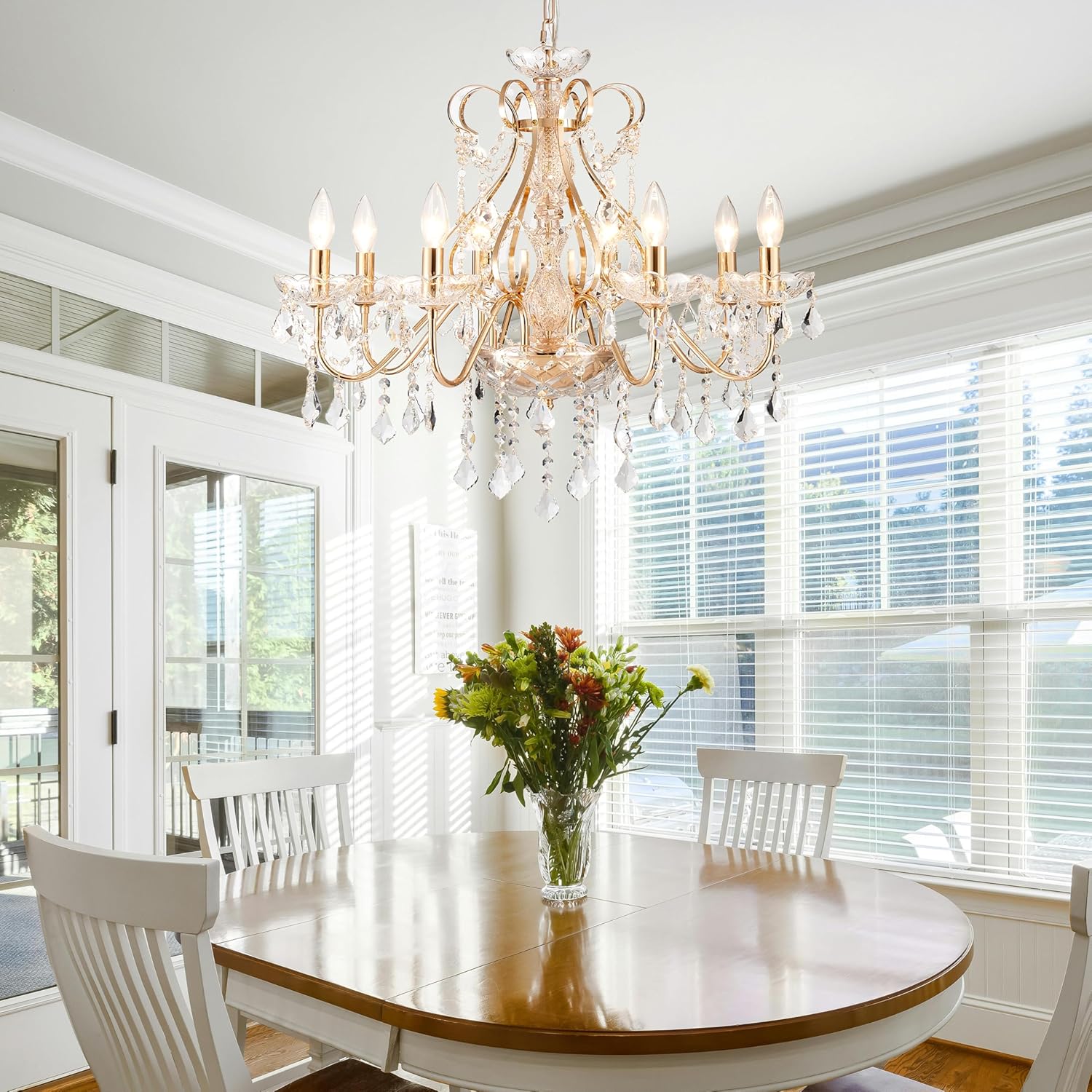 Gold Crystal Chandelier – 8-Light Luxury Pendant with Adjustable Chain for Dining & Foyer