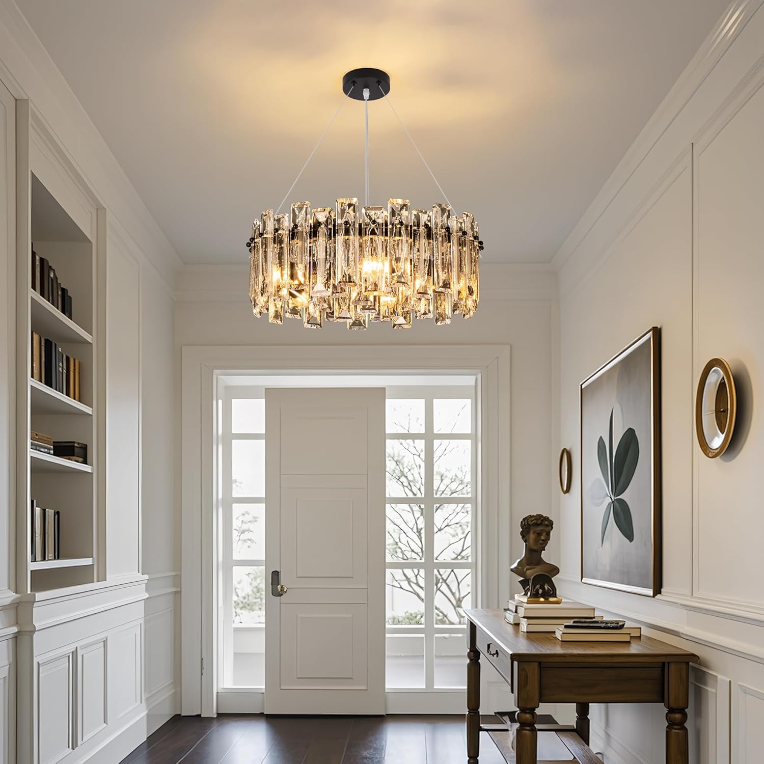 Black Round Luxury Crystal Chandelier with 3-Color Dimmable E12 Lighting