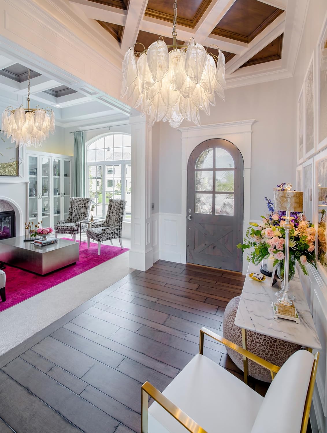 Luxury European Crystal Chandelier – Adjustable Tiered Gold Pendant Light with Leaf Glass Panels