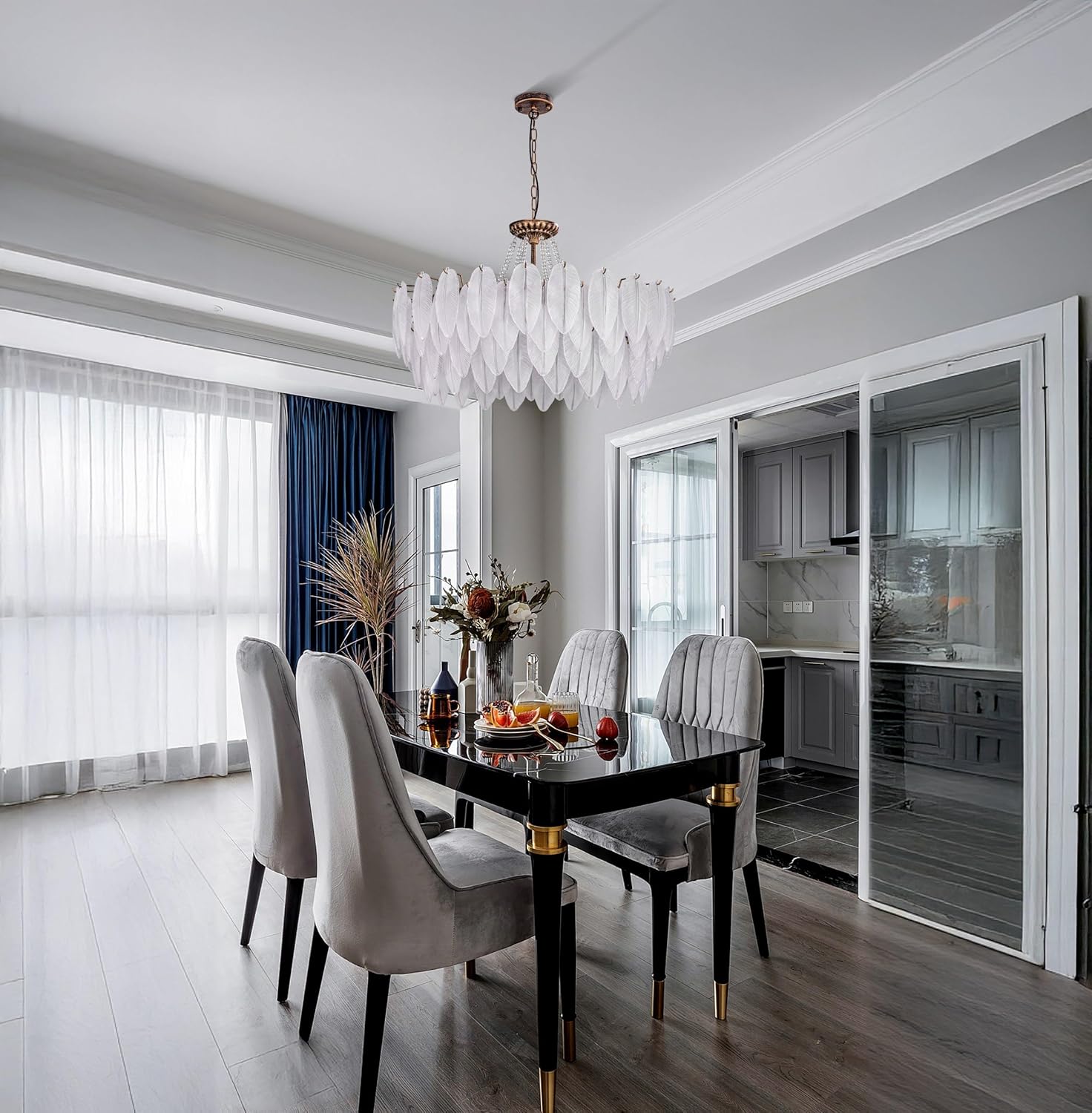 Oversized Feather-Inspired Crystal Chandelier – 32.5