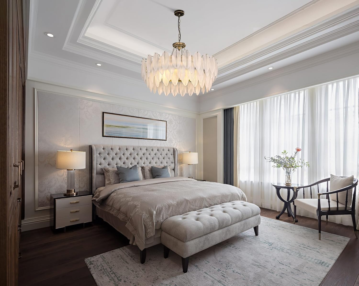 Oversized Feather-Inspired Crystal Chandelier – 32.5