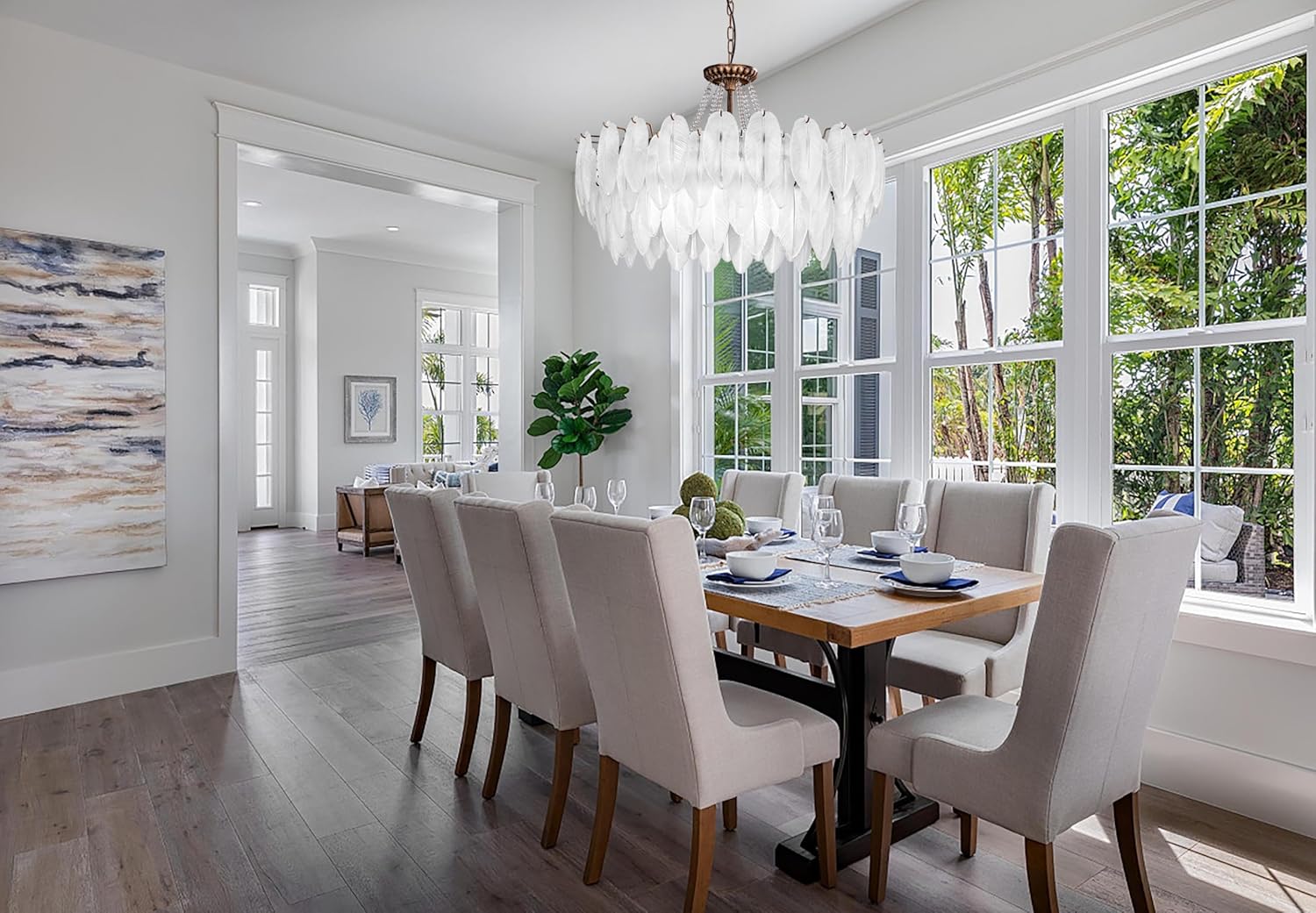 Oversized Feather-Inspired Crystal Chandelier – 32.5