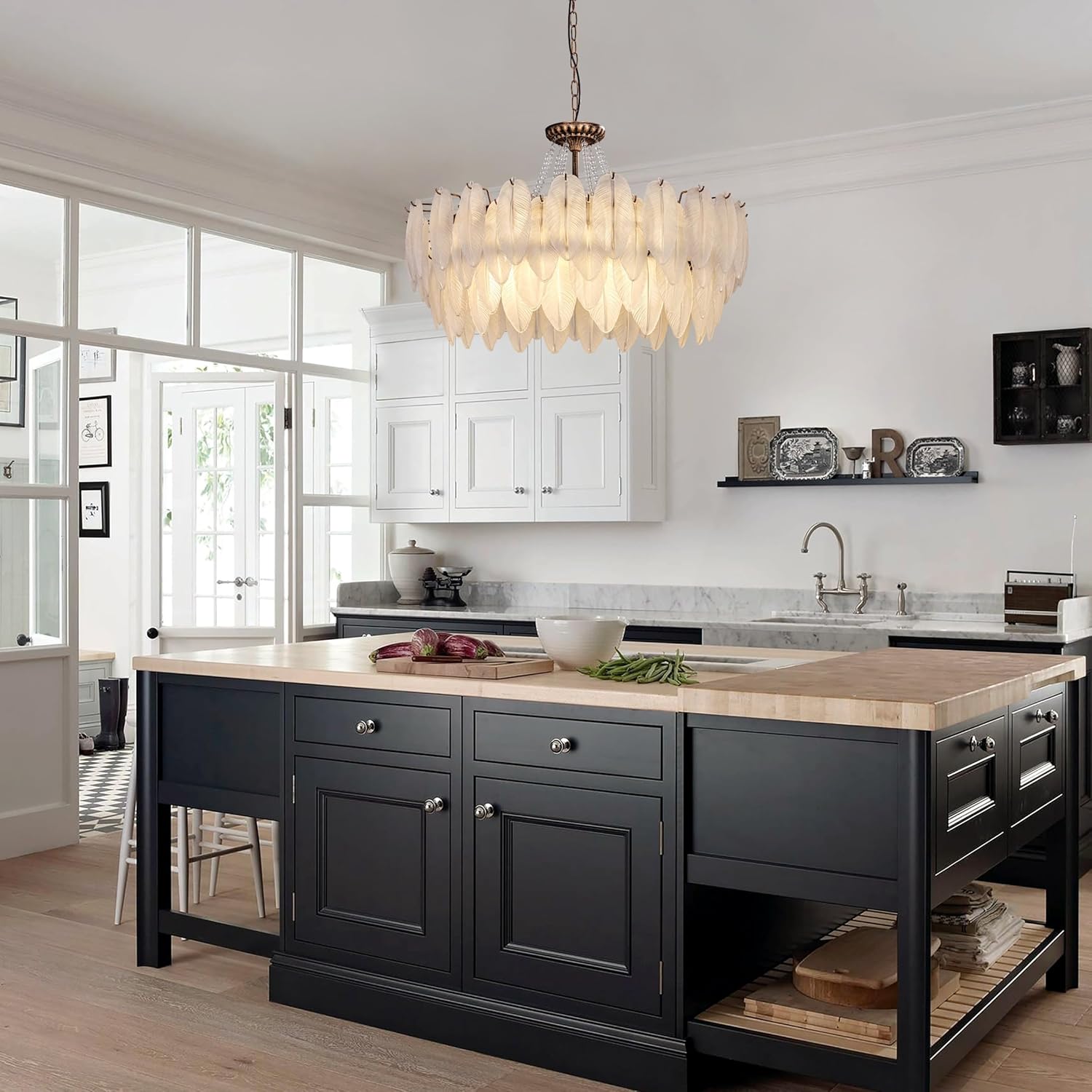 Oversized Feather-Inspired Crystal Chandelier – 32.5