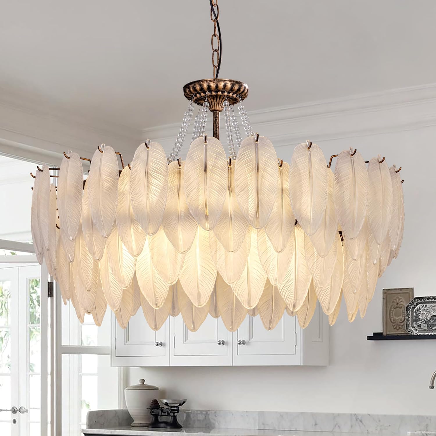 Oversized Feather-Inspired Crystal Chandelier – 32.5