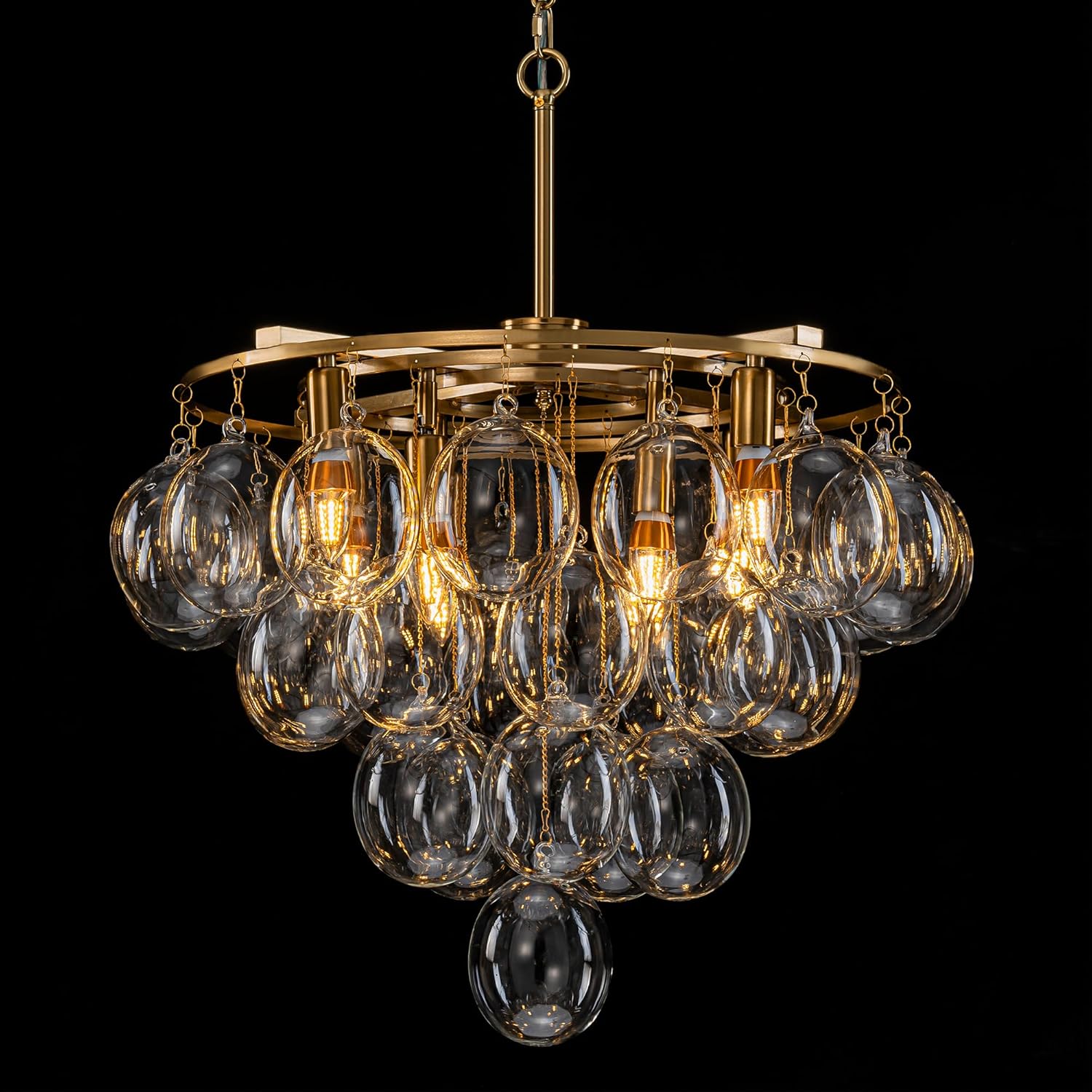 Modern 4-Tier Glass Chandelier with 8 Lights | Gold Adjustable Pendant Ceiling Light