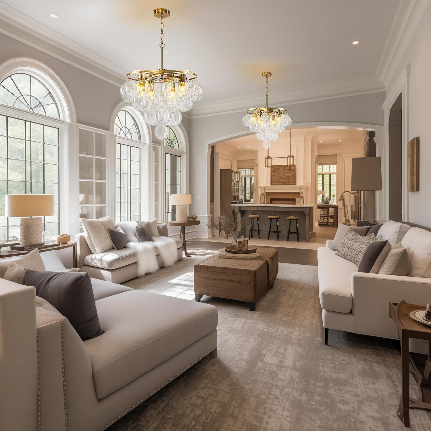 Modern 4-Tier Glass Chandelier with 8 Lights | Gold Adjustable Pendant Ceiling Light