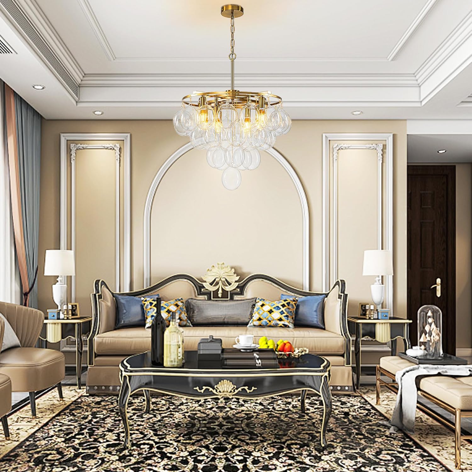 Modern 4-Tier Glass Chandelier with 8 Lights | Gold Adjustable Pendant Ceiling Light