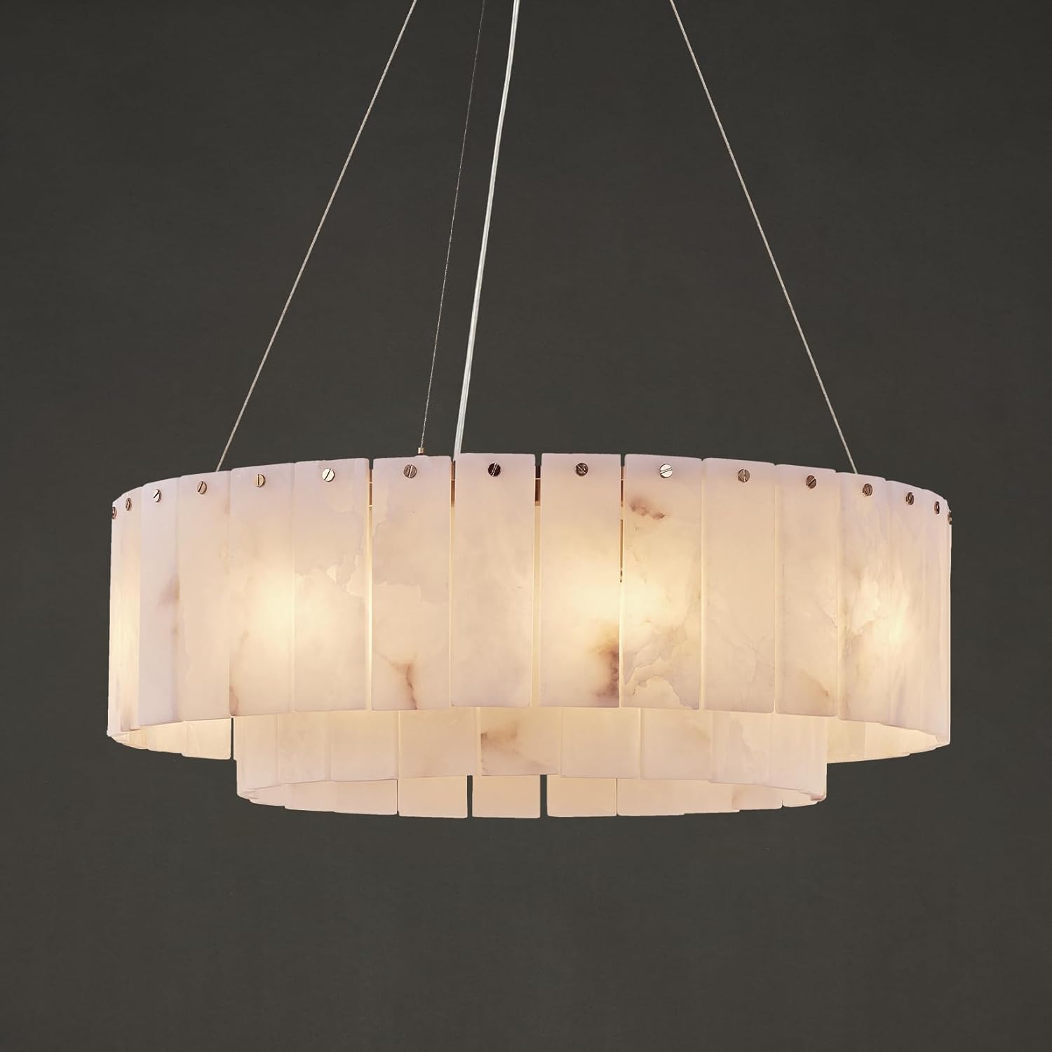 Modern Round Alabaster Pendant Chandelier 22.8 Inch Gold Tiered Ceiling Light G9 Bulbs Included