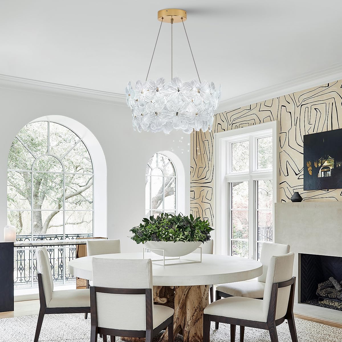 Modern Remote-Controlled Gold Flower Crystal Chandelier – Dimmable LED Pendant Light with Adjustable Height (3000K–6500K)