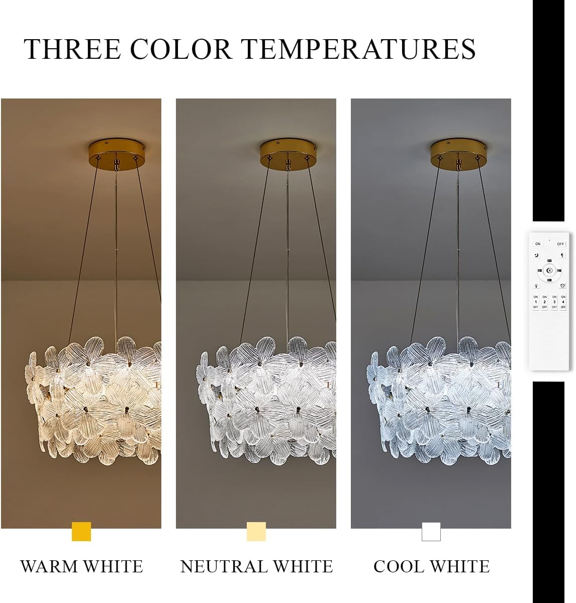 Modern Remote-Controlled Gold Flower Crystal Chandelier – Dimmable LED Pendant Light with Adjustable Height (3000K–6500K)