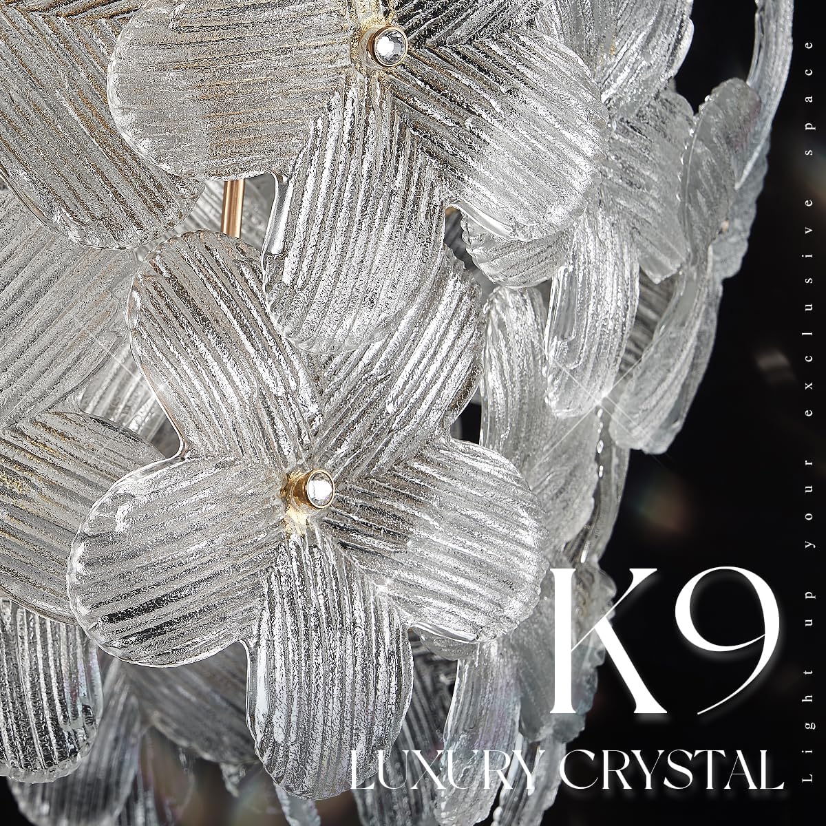 Modern Remote-Controlled Gold Flower Crystal Chandelier – Dimmable LED Pendant Light with Adjustable Height (3000K–6500K)