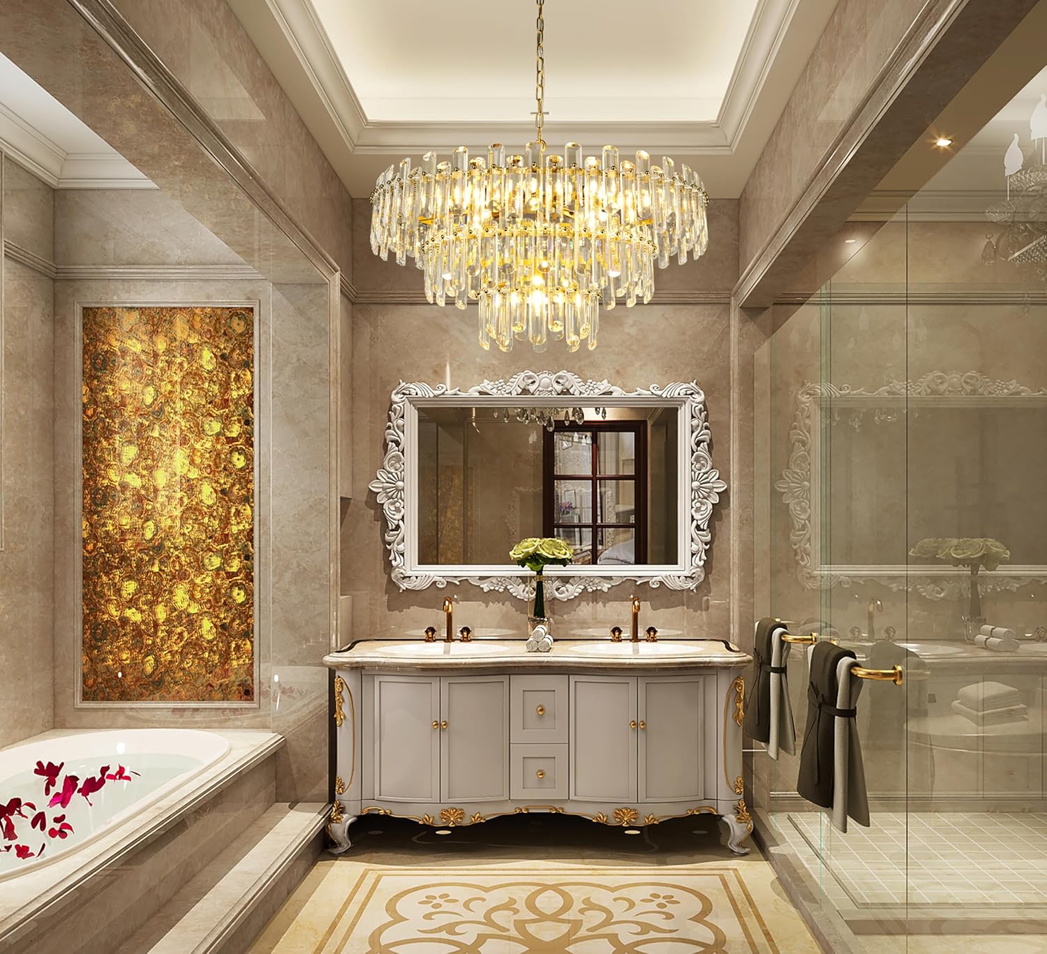 Modern Luxury Large K9 Crystal Chandelier – Gold Multi-Tier Adjustable Height LED Pendant Light Ø80cm