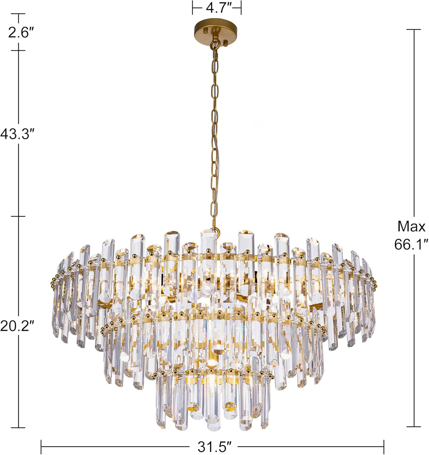 Modern Luxury Large K9 Crystal Chandelier – Gold Multi-Tier Adjustable Height LED Pendant Light Ø80cm