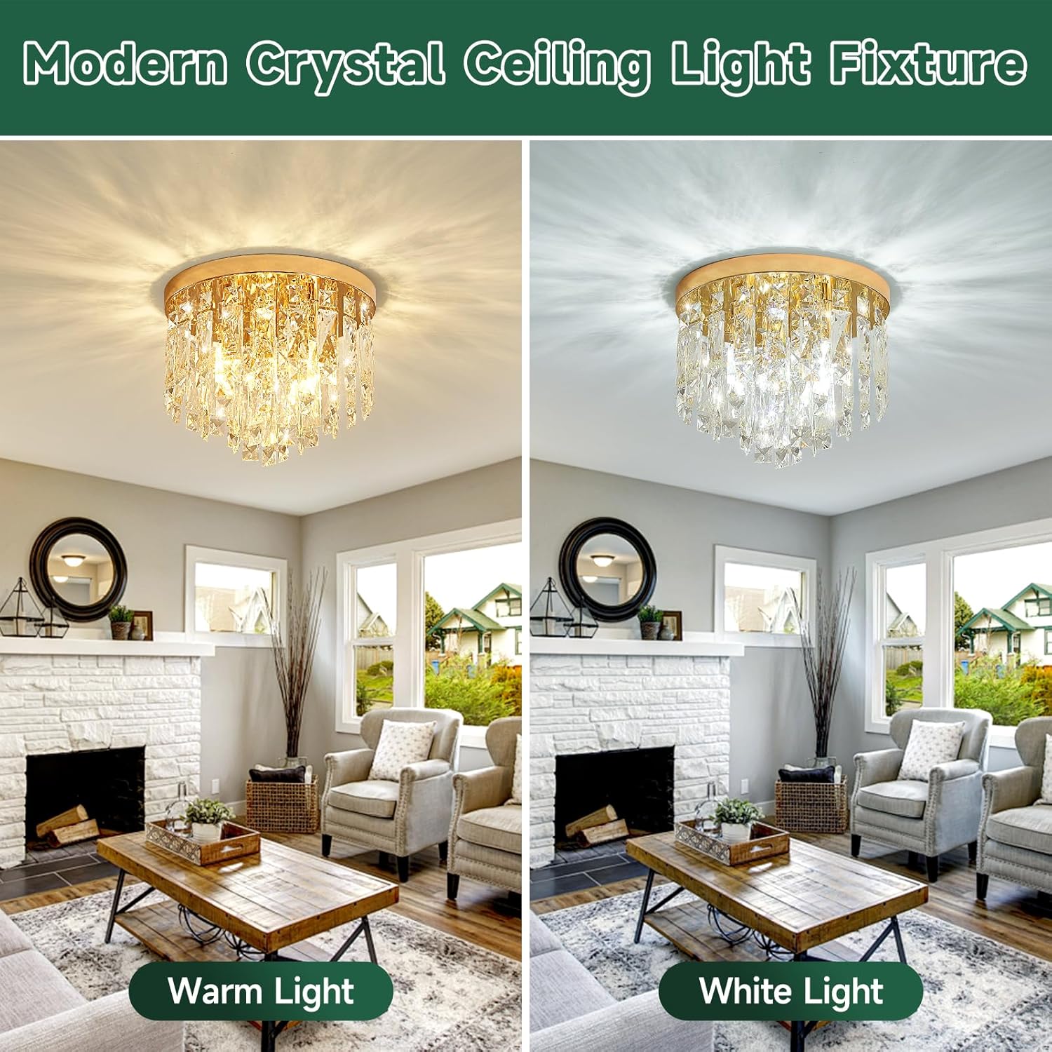 Modern Crystal Flush Mount Ceiling Light - Gold Round Fixture with E12 Base