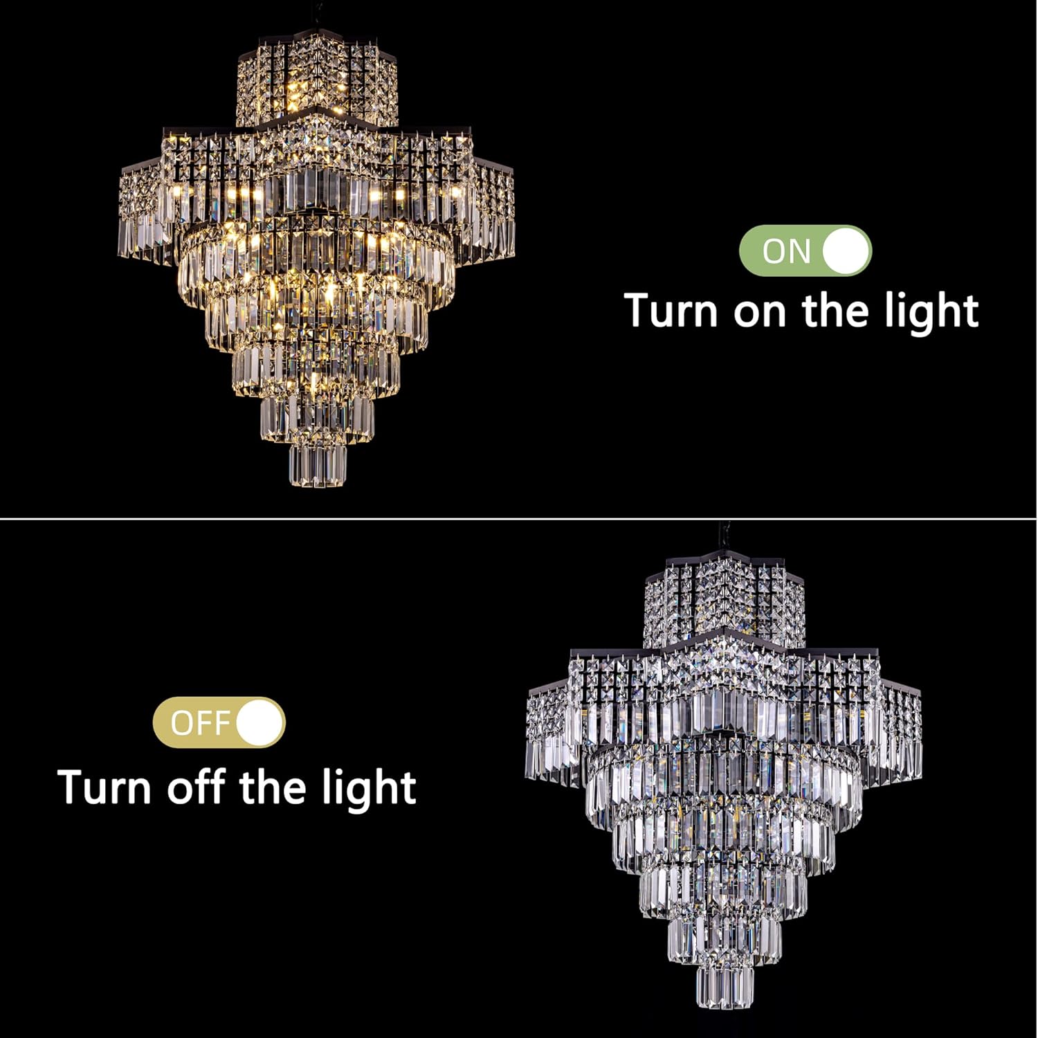 Modern 10-Tier Rectangular Crystal Chandelier - 31.5