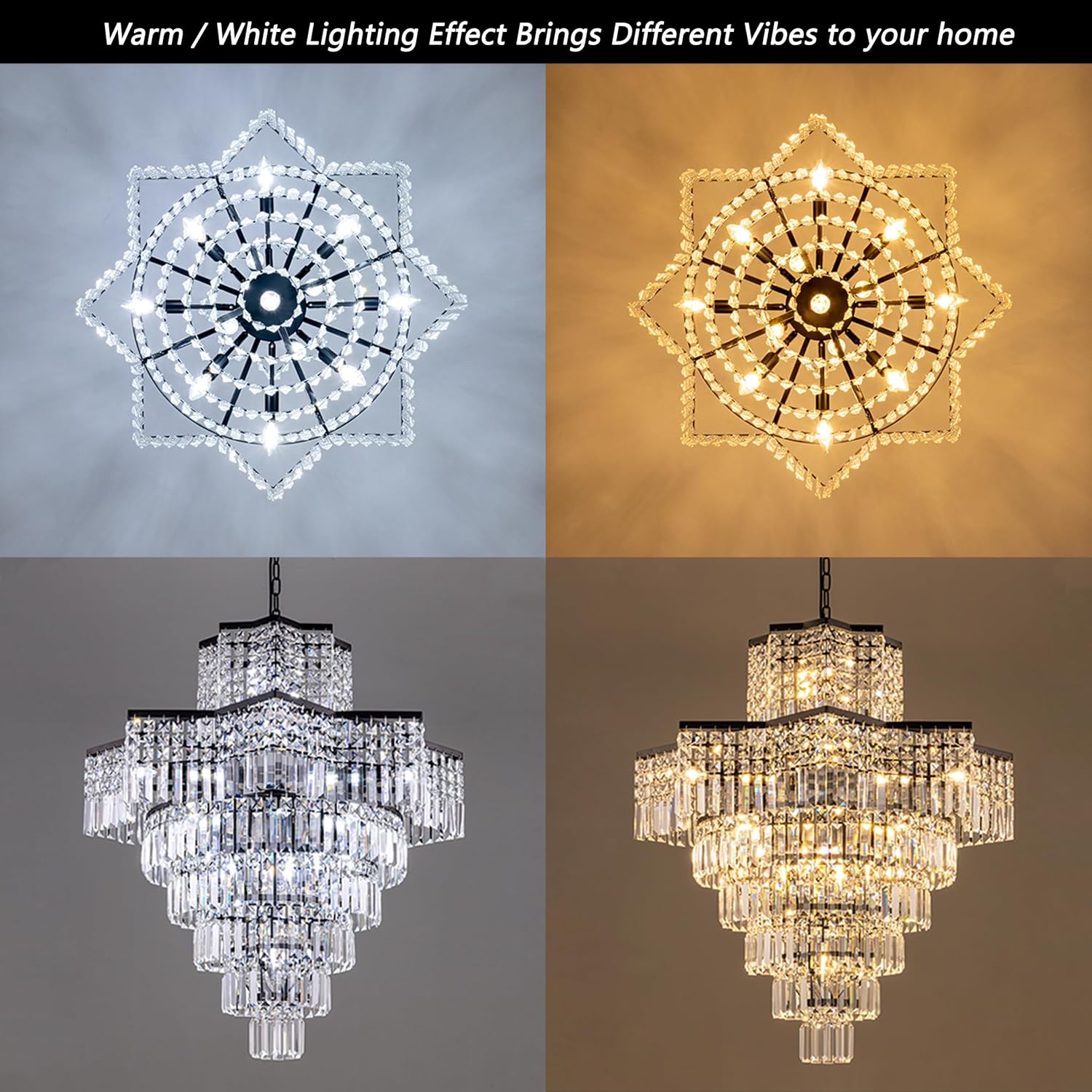 Modern 10-Tier Rectangular Crystal Chandelier - 31.5