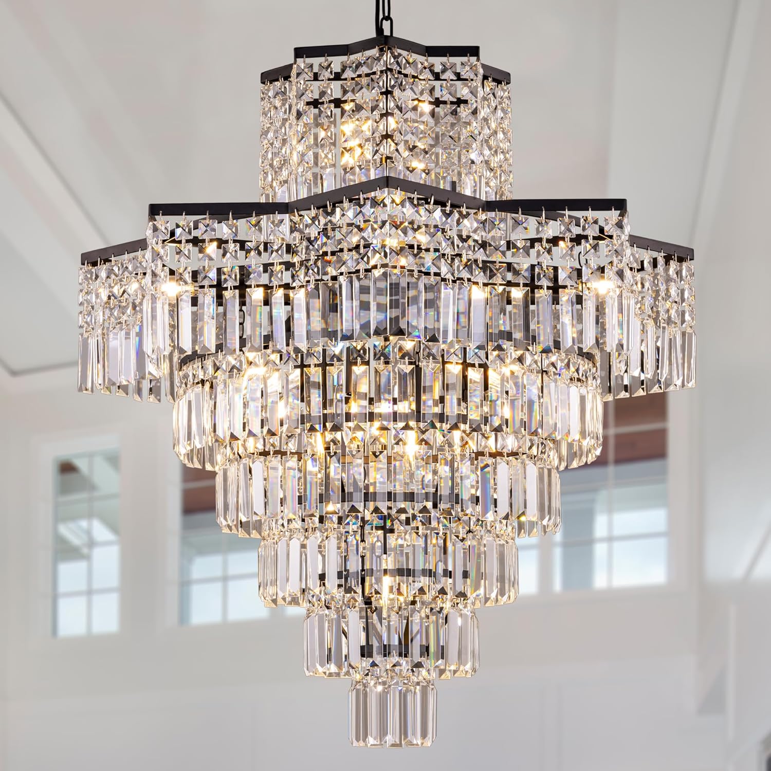 Modern 10-Tier Rectangular Crystal Chandelier - 31.5