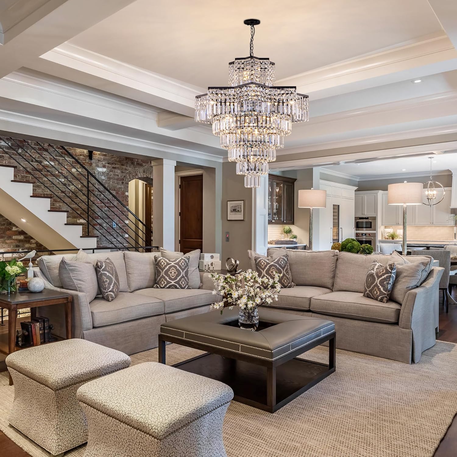 Modern 10-Tier Rectangular Crystal Chandelier - 31.5