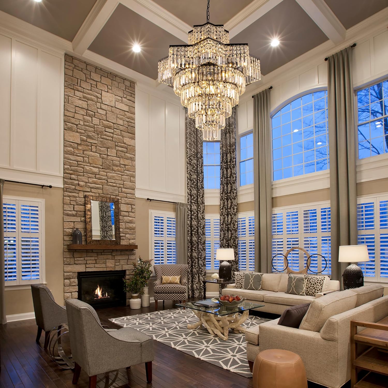 Modern 10-Tier Rectangular Crystal Chandelier - 31.5