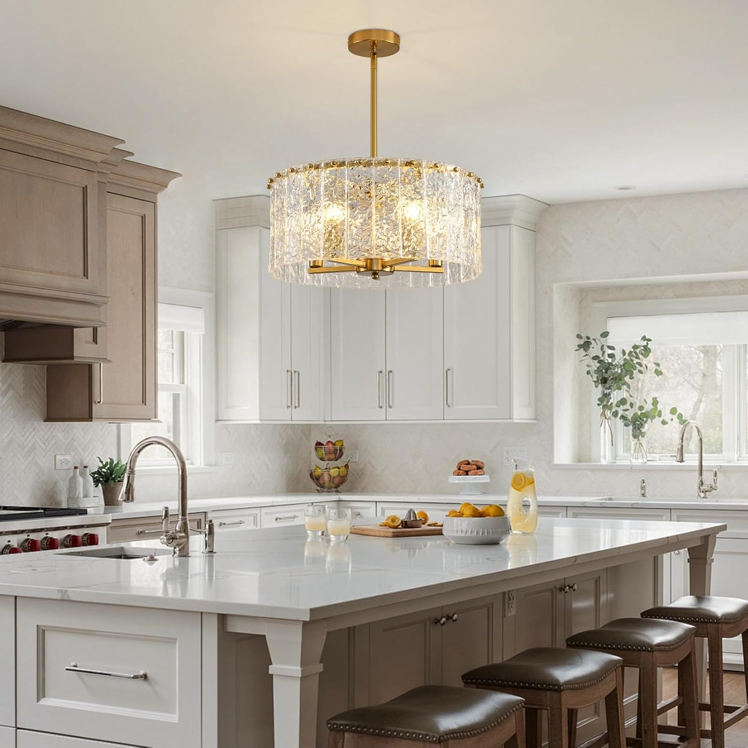 Luxury Gold Crystal Ceiling Pendant Light – Adjustable Height, 5-Light LED Dimmable K9 Crystal Chandelier