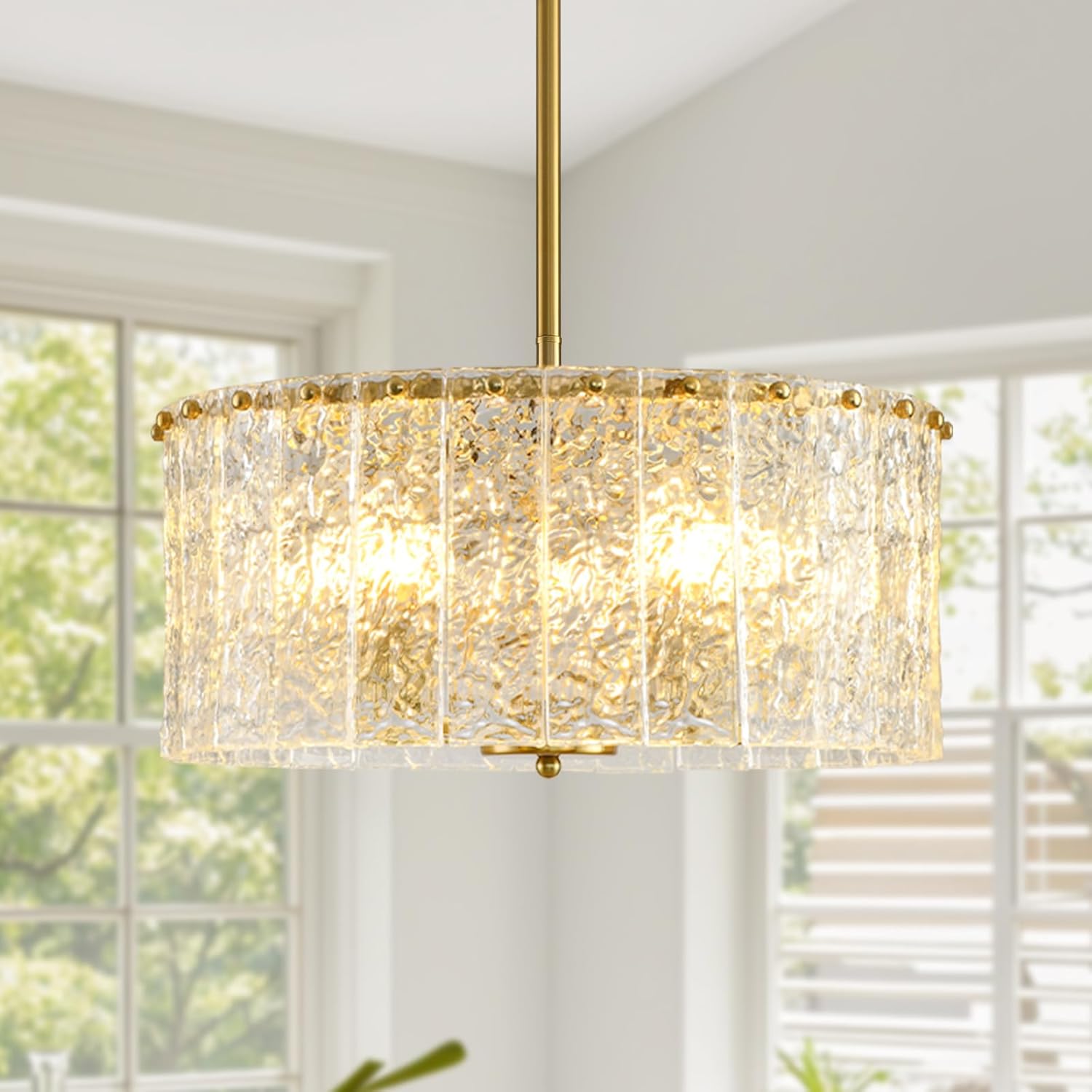 Luxury Gold Crystal Ceiling Pendant Light – Adjustable Height, 5-Light LED Dimmable K9 Crystal Chandelier